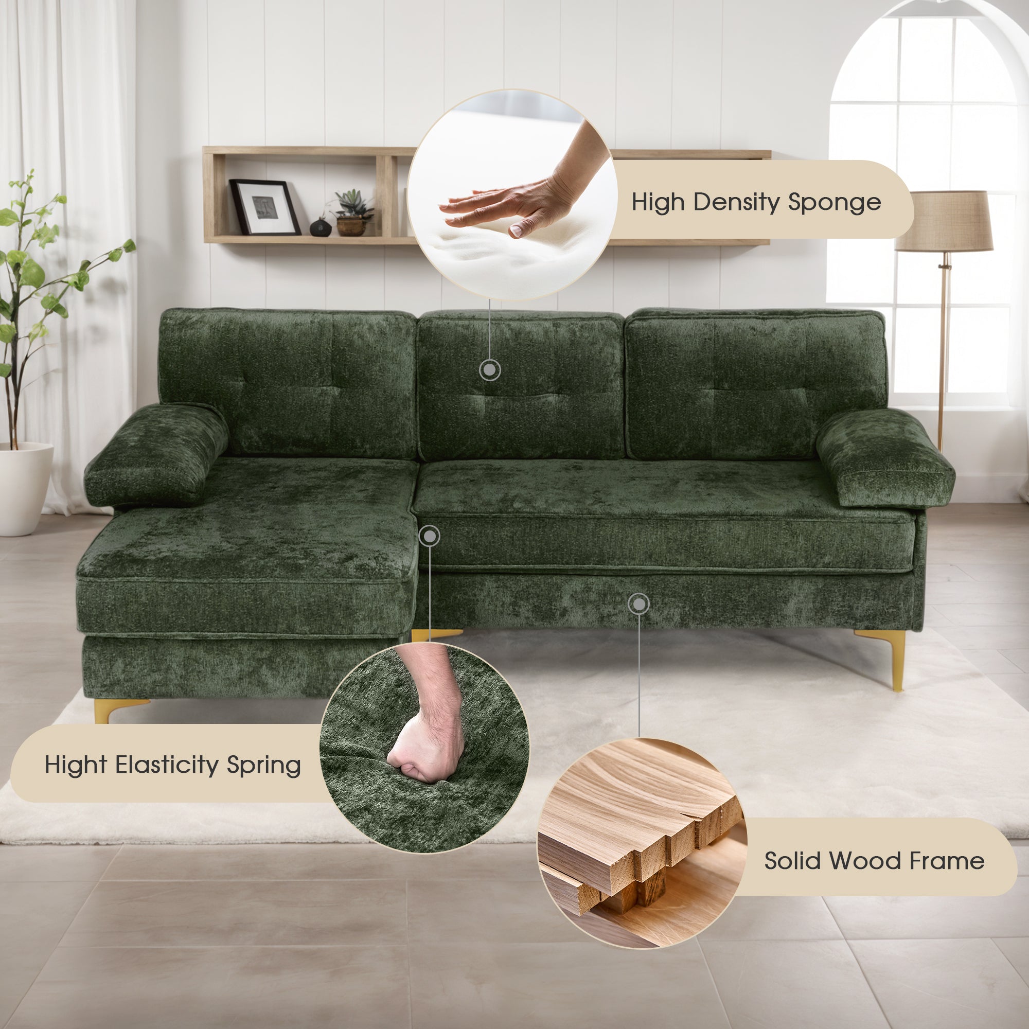 Advwin 3-Seater L-Shaped Sofa 82"