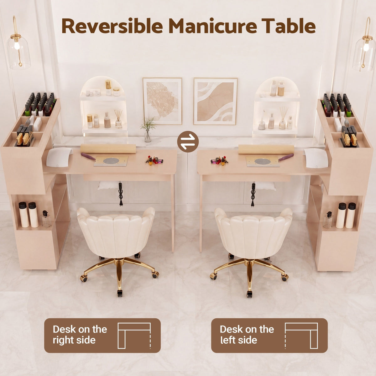 Advwin L-Shaped Rotating Nail Table with Dust Collector