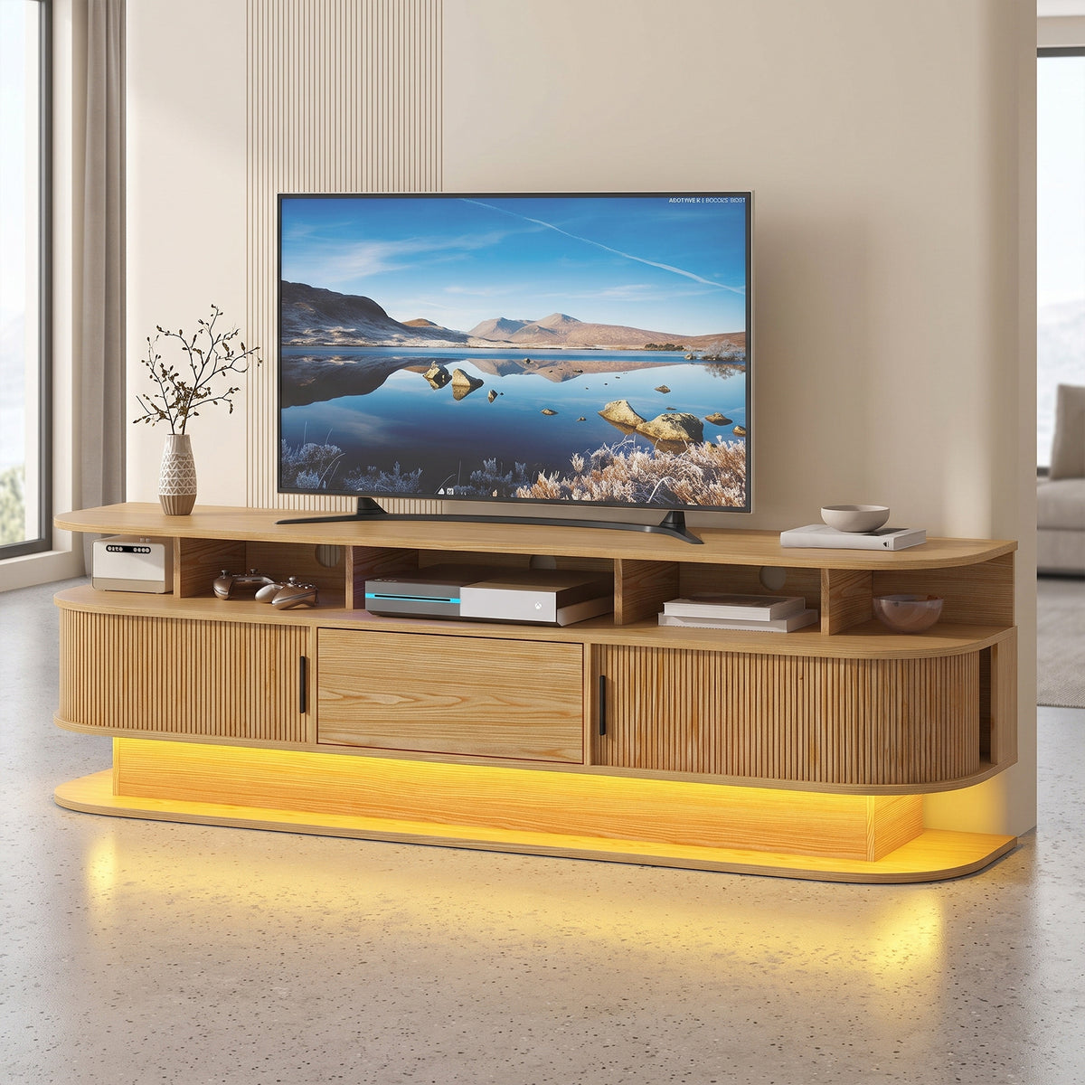 Advwin 68” Fluted Mid Century Modern TV Stand