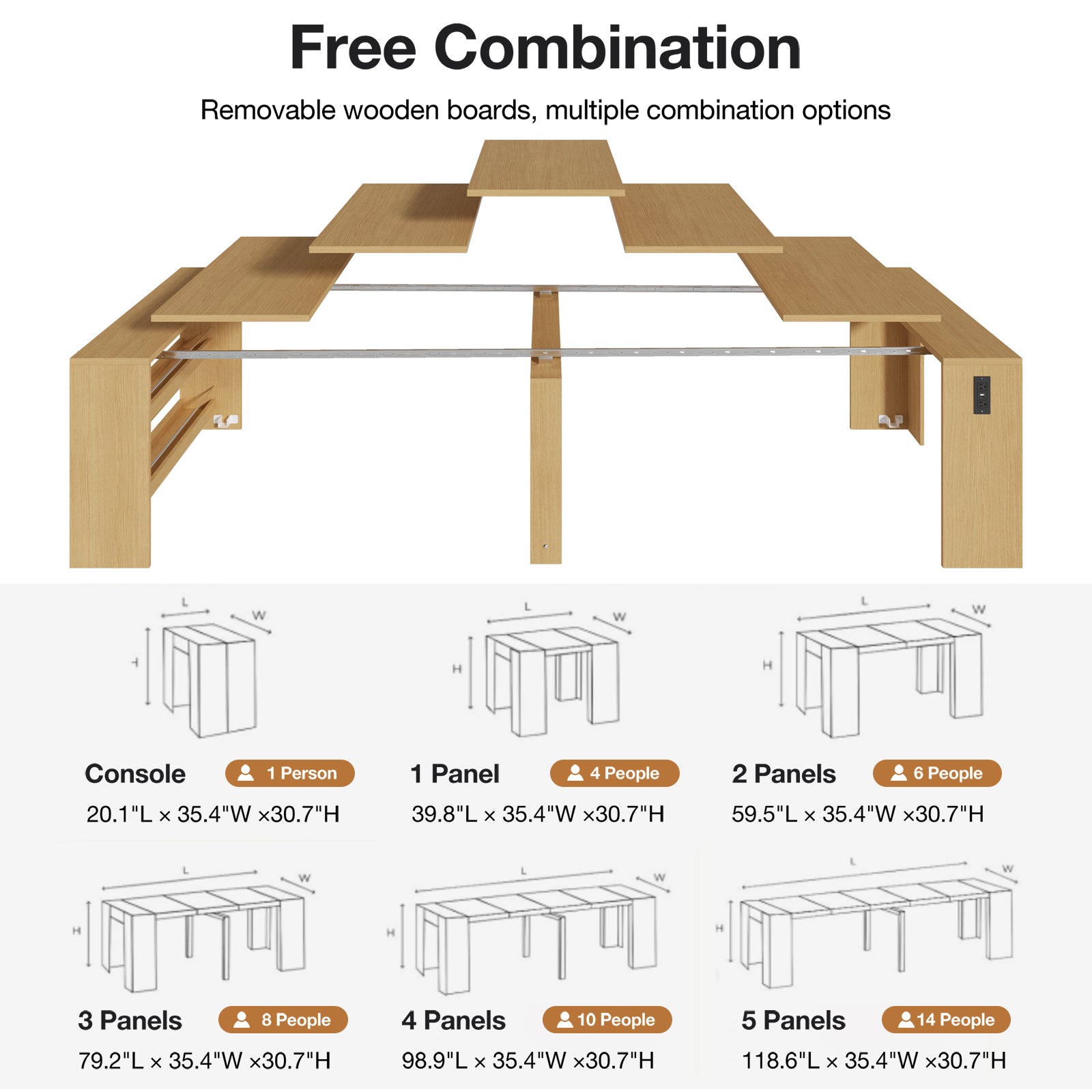 Advwin Extendable Dining Table with Outlet