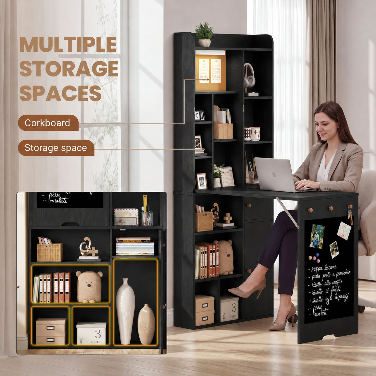 Advwin Wide Wall Mounted Foldable Desk with Cabinet