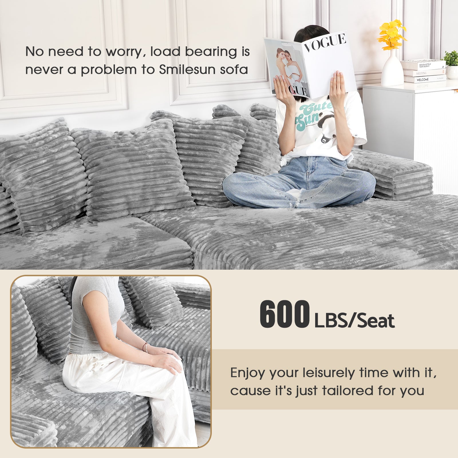 Advwin Oversized L Shaped Sofa With Chaise