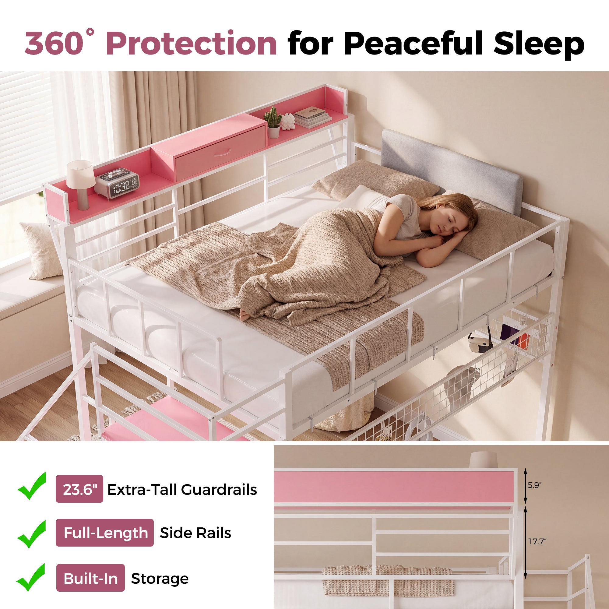 Advwin Loft Bed w/ Stairs, Storage and LED Light