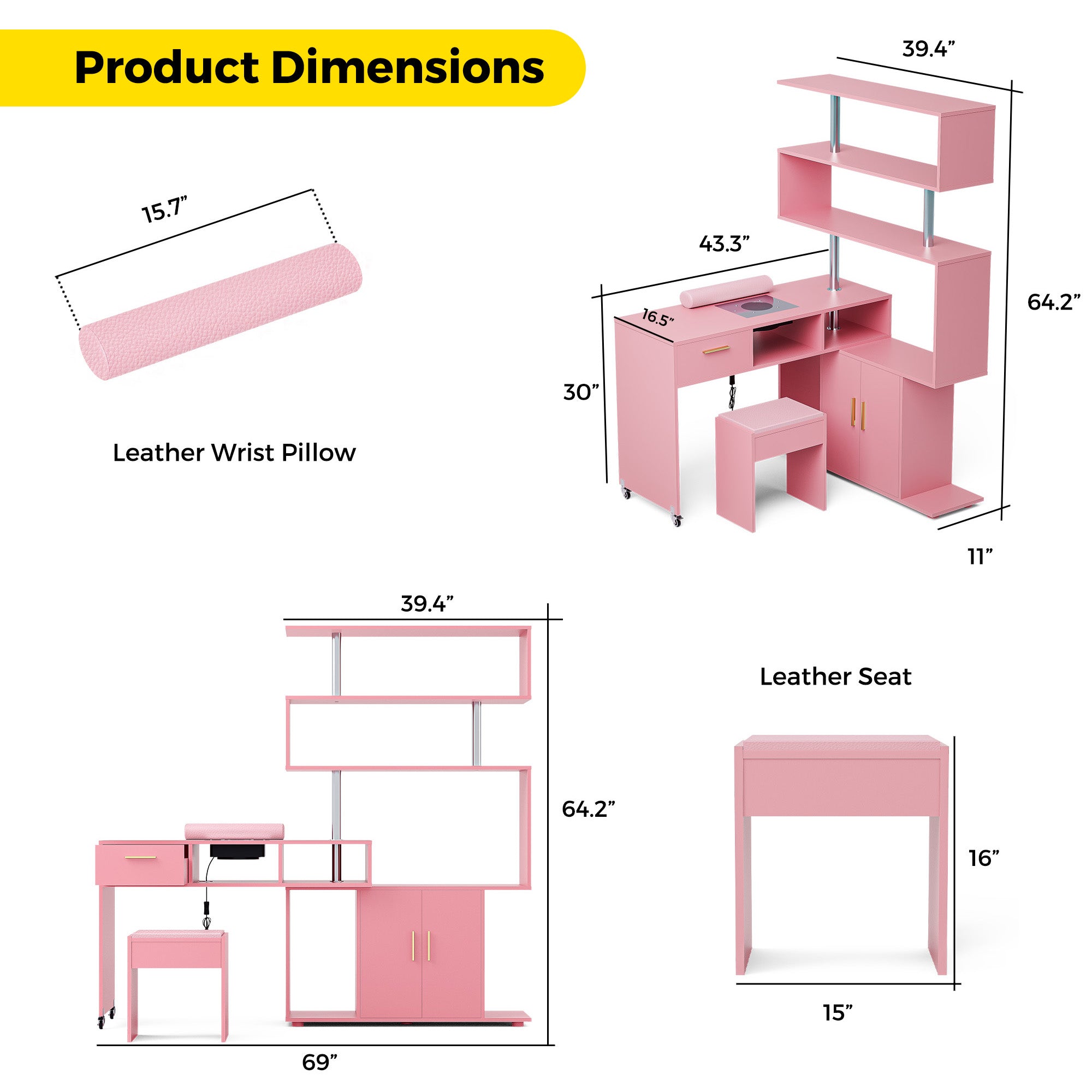 Advwin Rotating Manicure Table Nail Desk with Stool