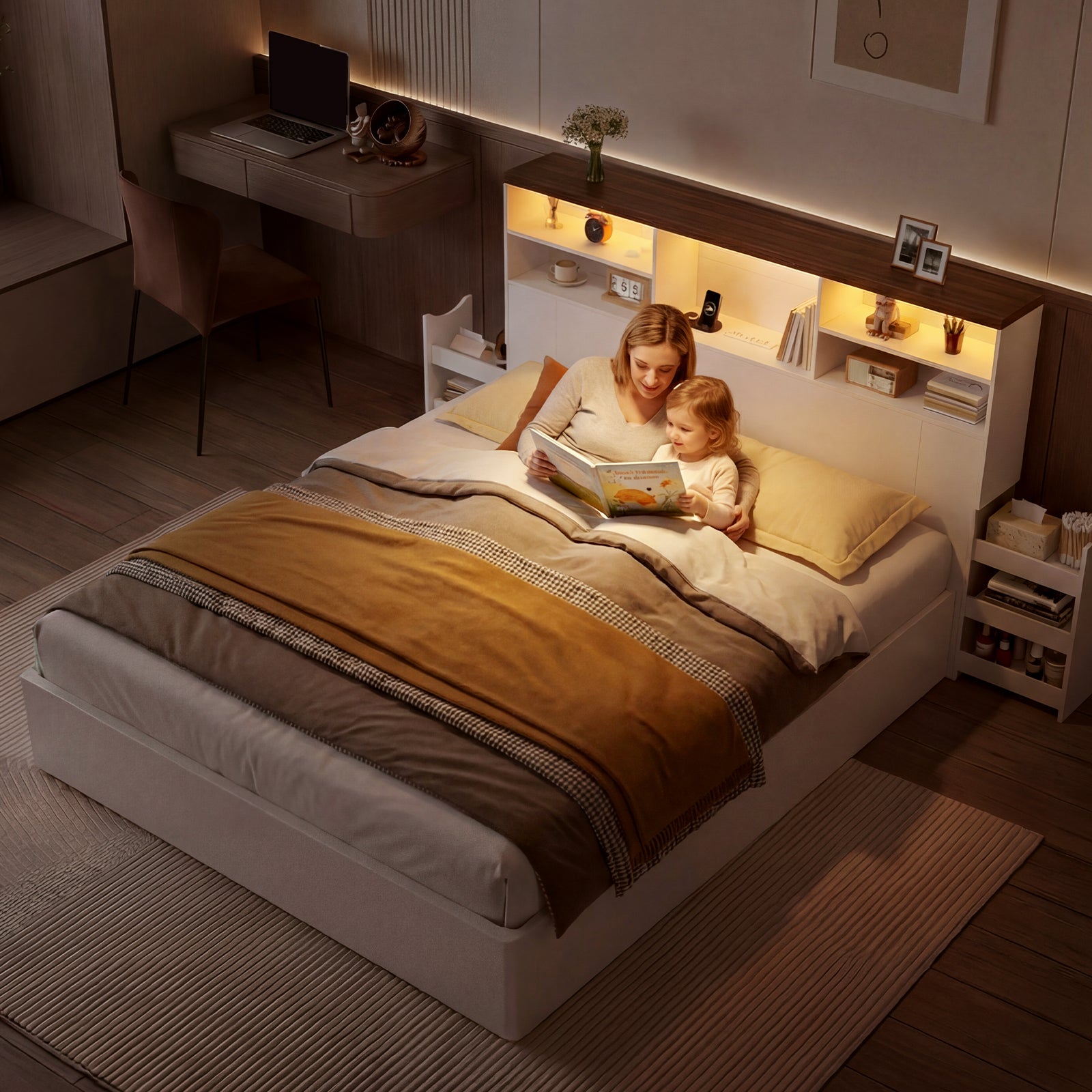 Advwin 63" Headboard w/ Extendable Storage Racks