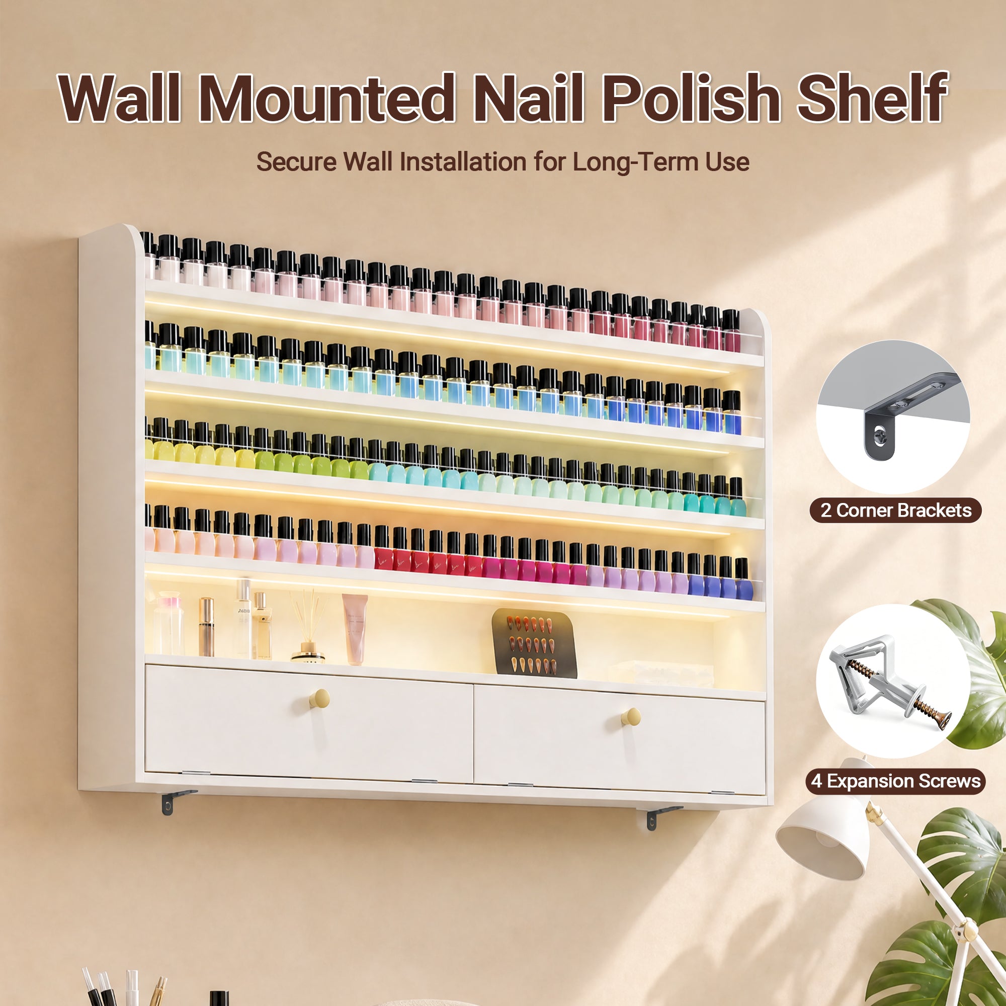 Advwin 5-Tier Nail Polish Display Shelf w/ Drawer