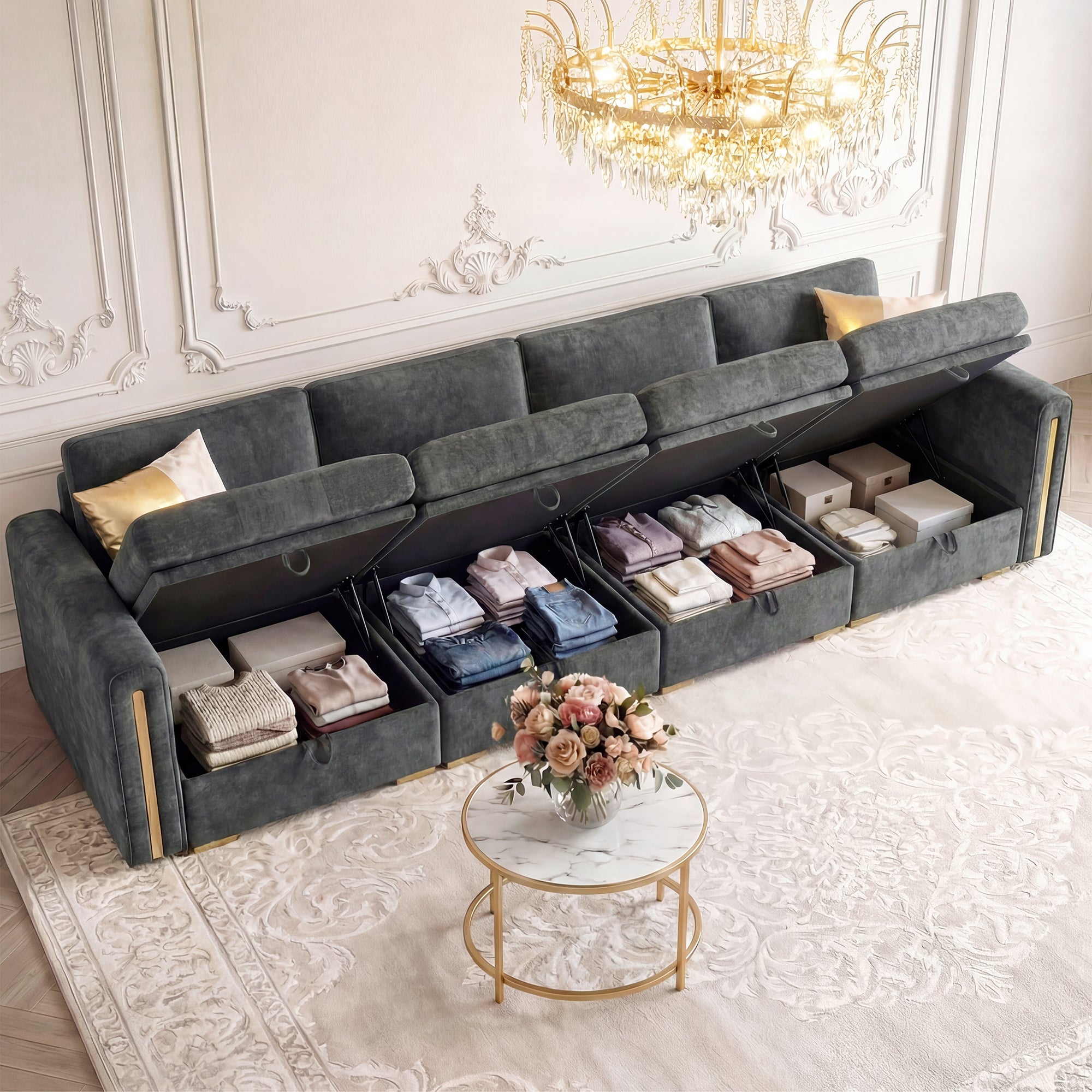 Advwin Oversized Modular Chenille Sofa with Storage