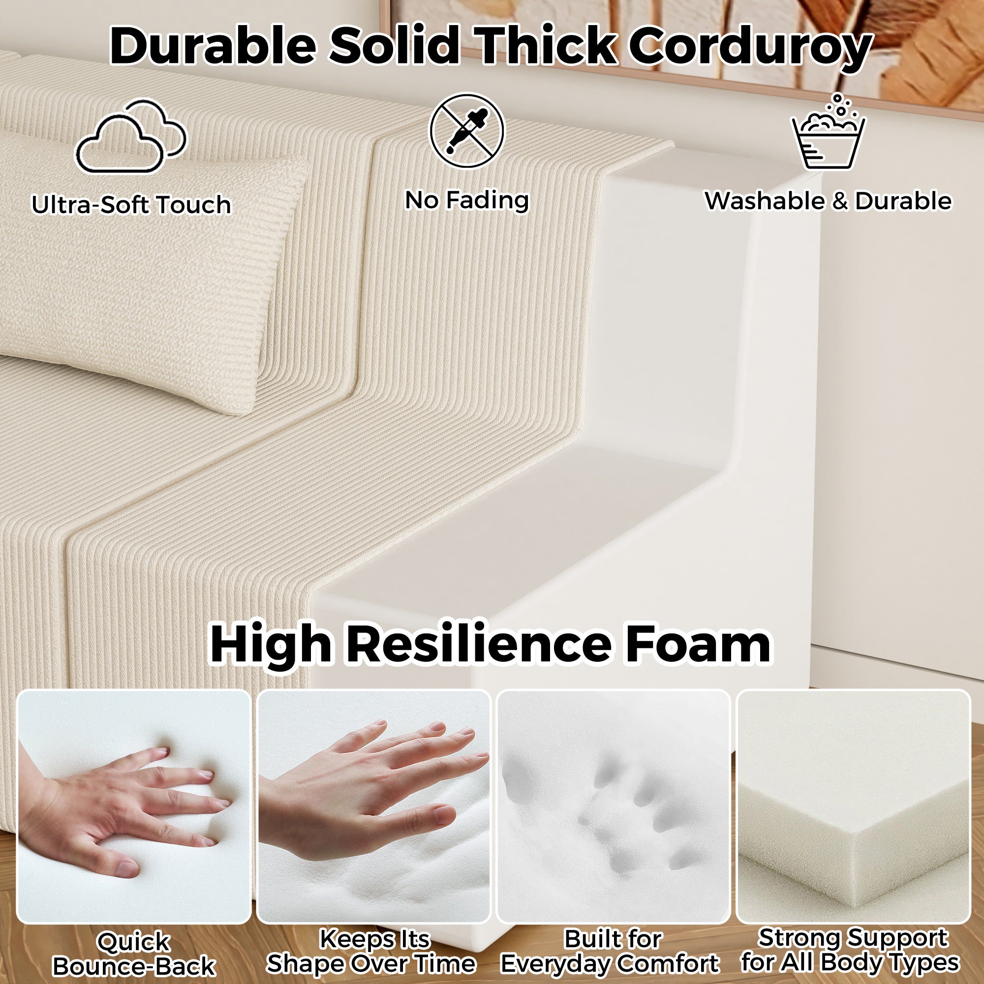 Mattress topper with features highlighted on a neutral background