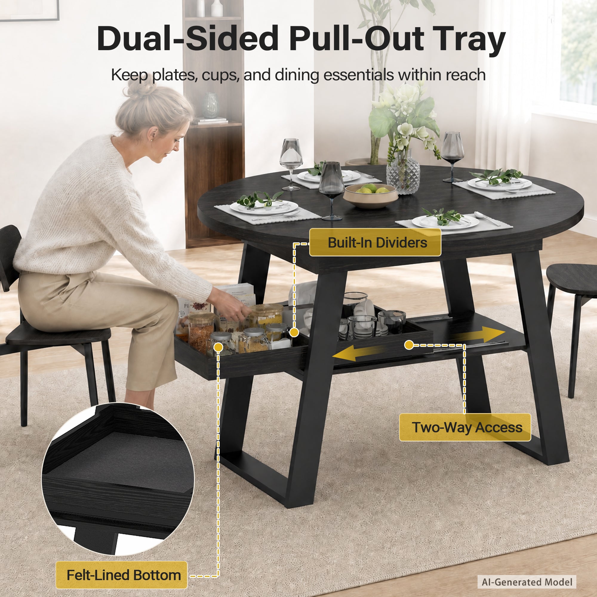 Advwin 43"-59" Extendable Round Dining Table for 4-8