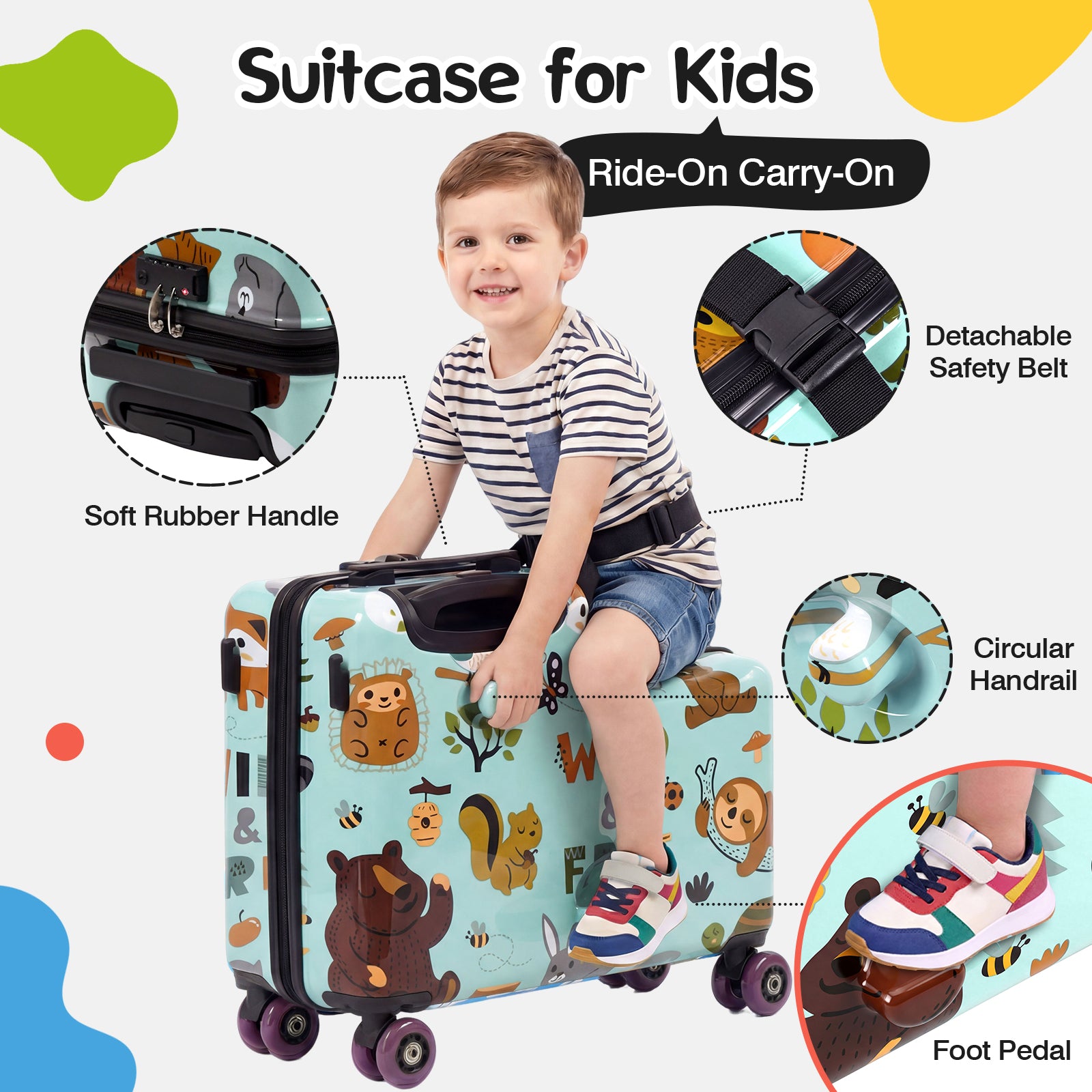Advwin 20" Cute Pattern Ride-On Suitcase