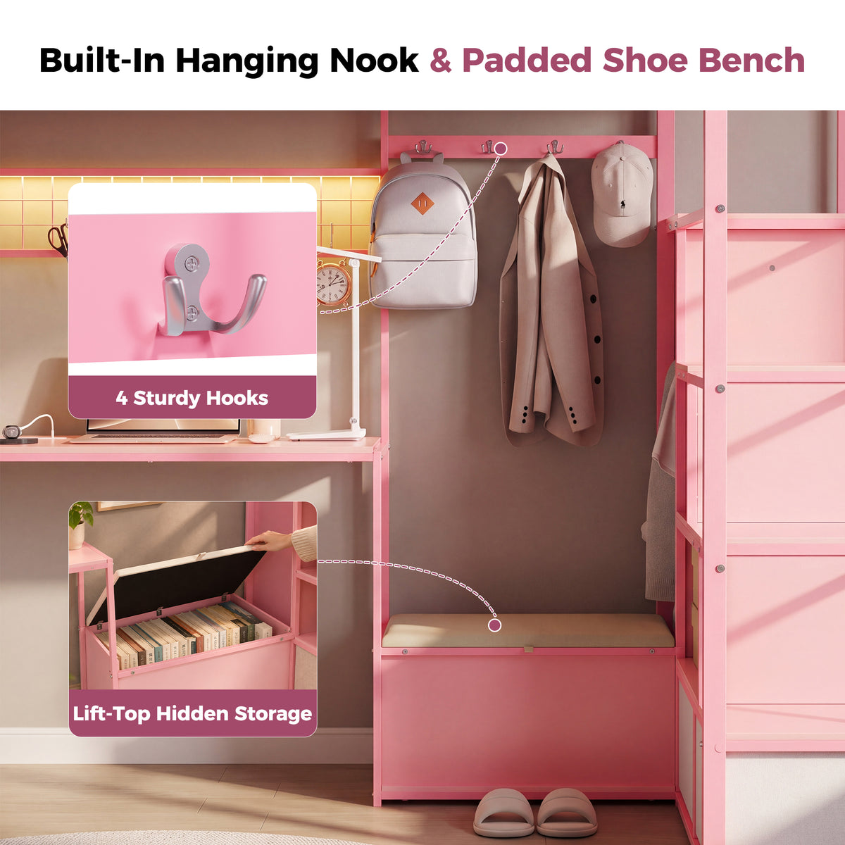 Advwin Loft Bed w/ Storage Stairs & 6-Drawer Dresser