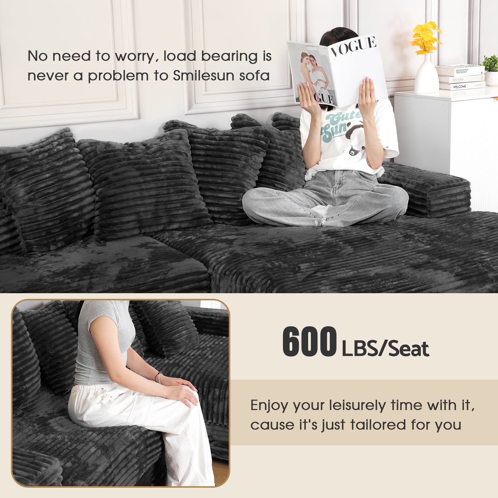 Advwin Oversized Modular Sofa With Chaise L-Shaped 8 Pillows