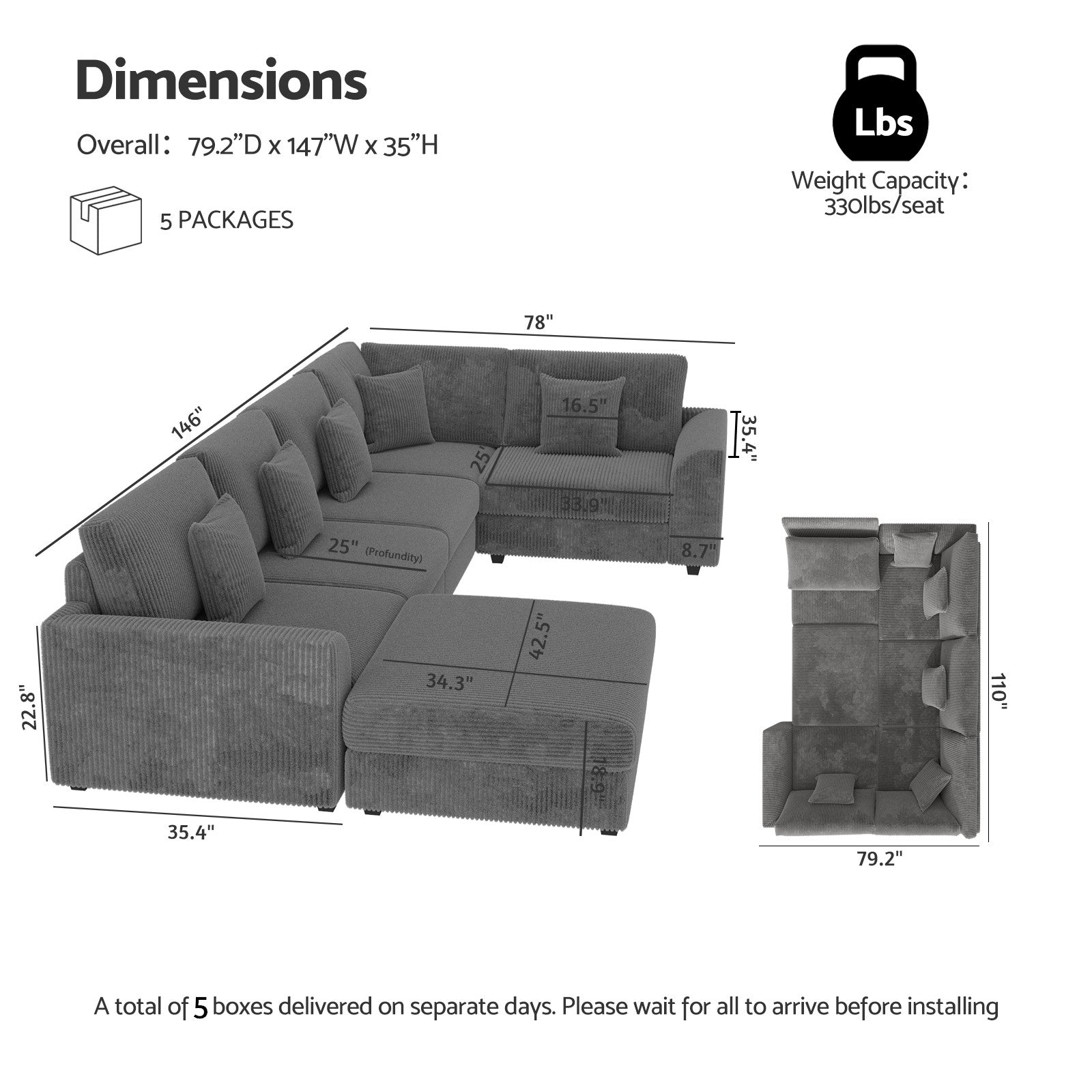 oversized couch dimensions