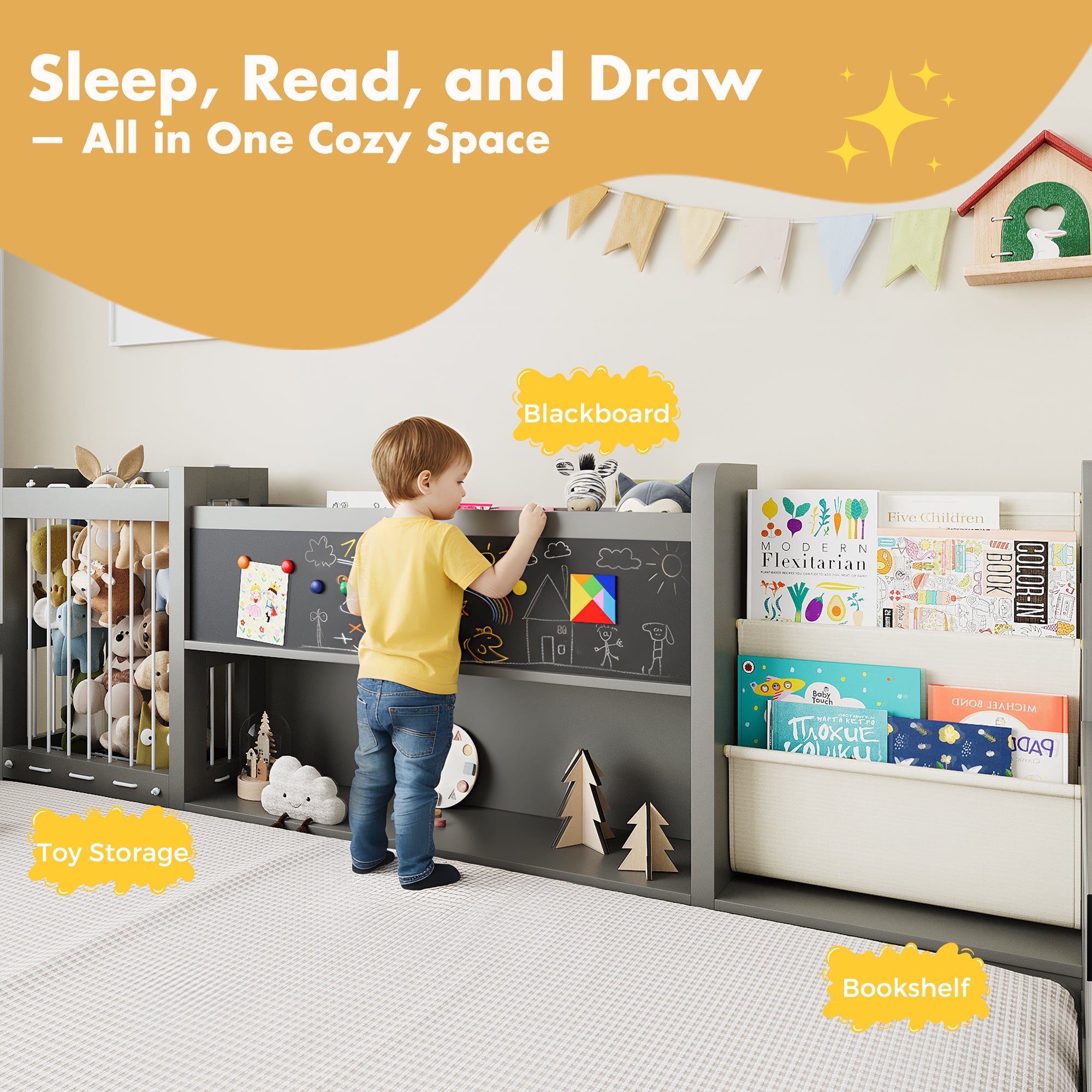 Advwin Toddler Floor Bed with Door & Safety Rails