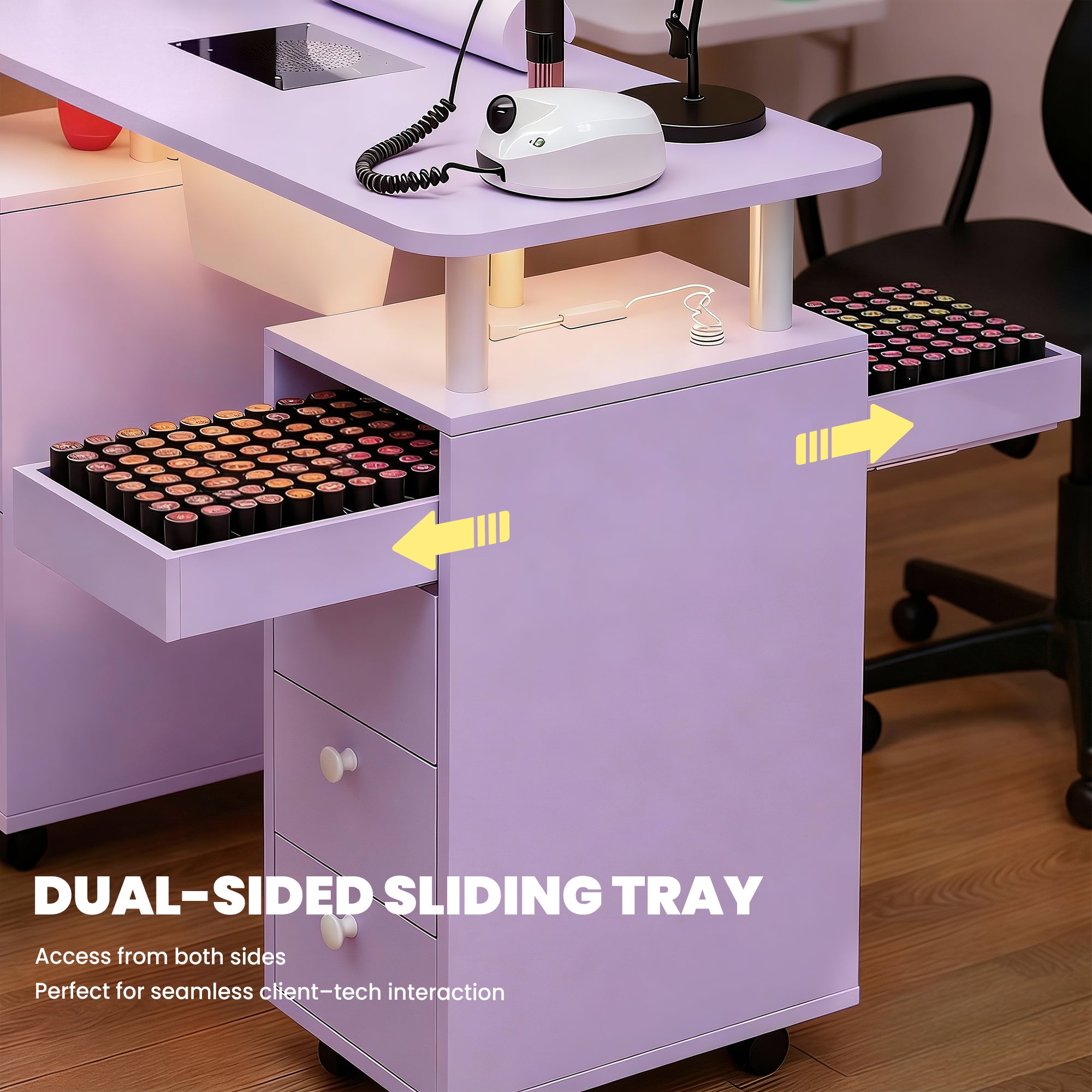 Advwin Nail Table w/ Dust Collector & Lockable Wheels Purple