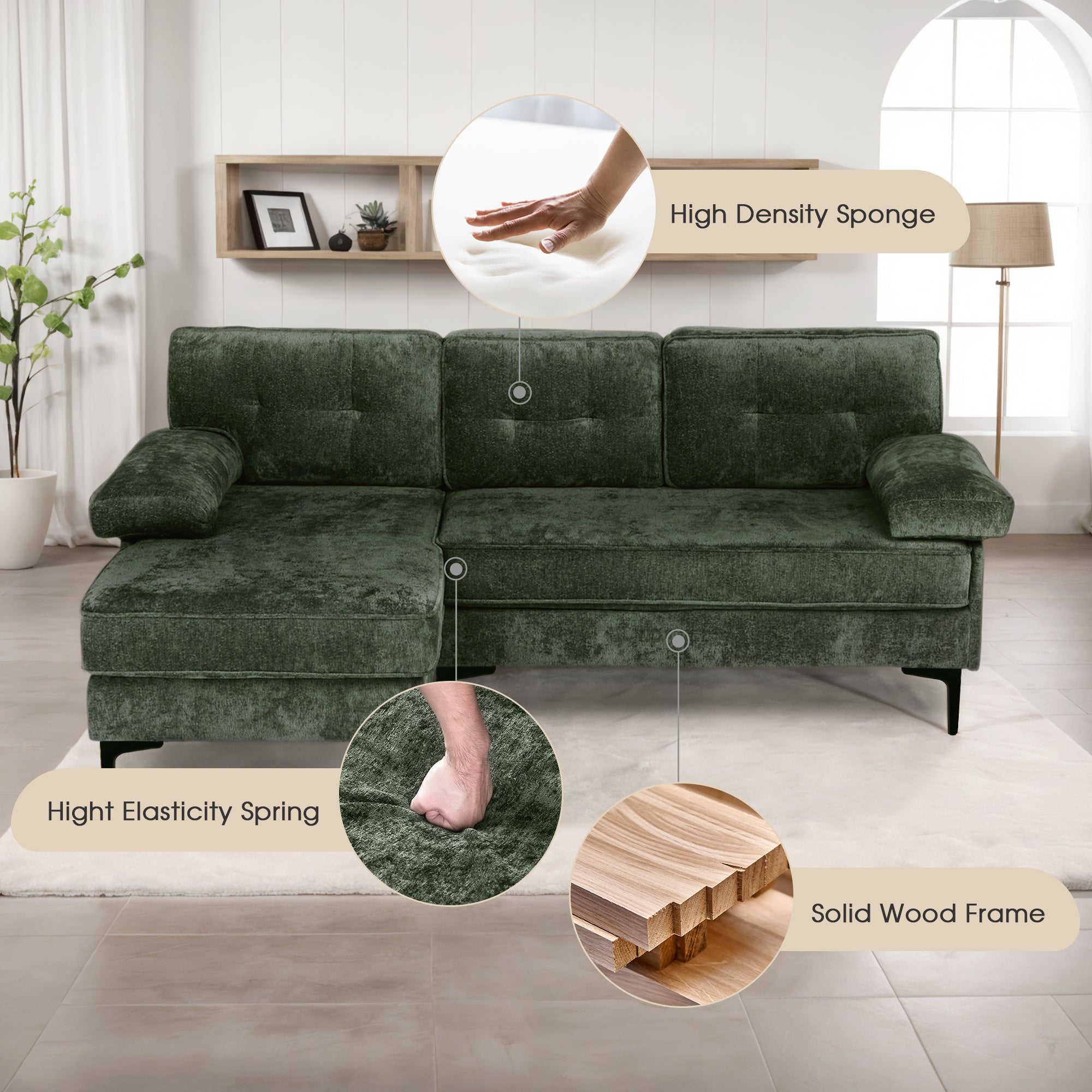 Advwin 3-Seater L-Shaped Sofa 82"