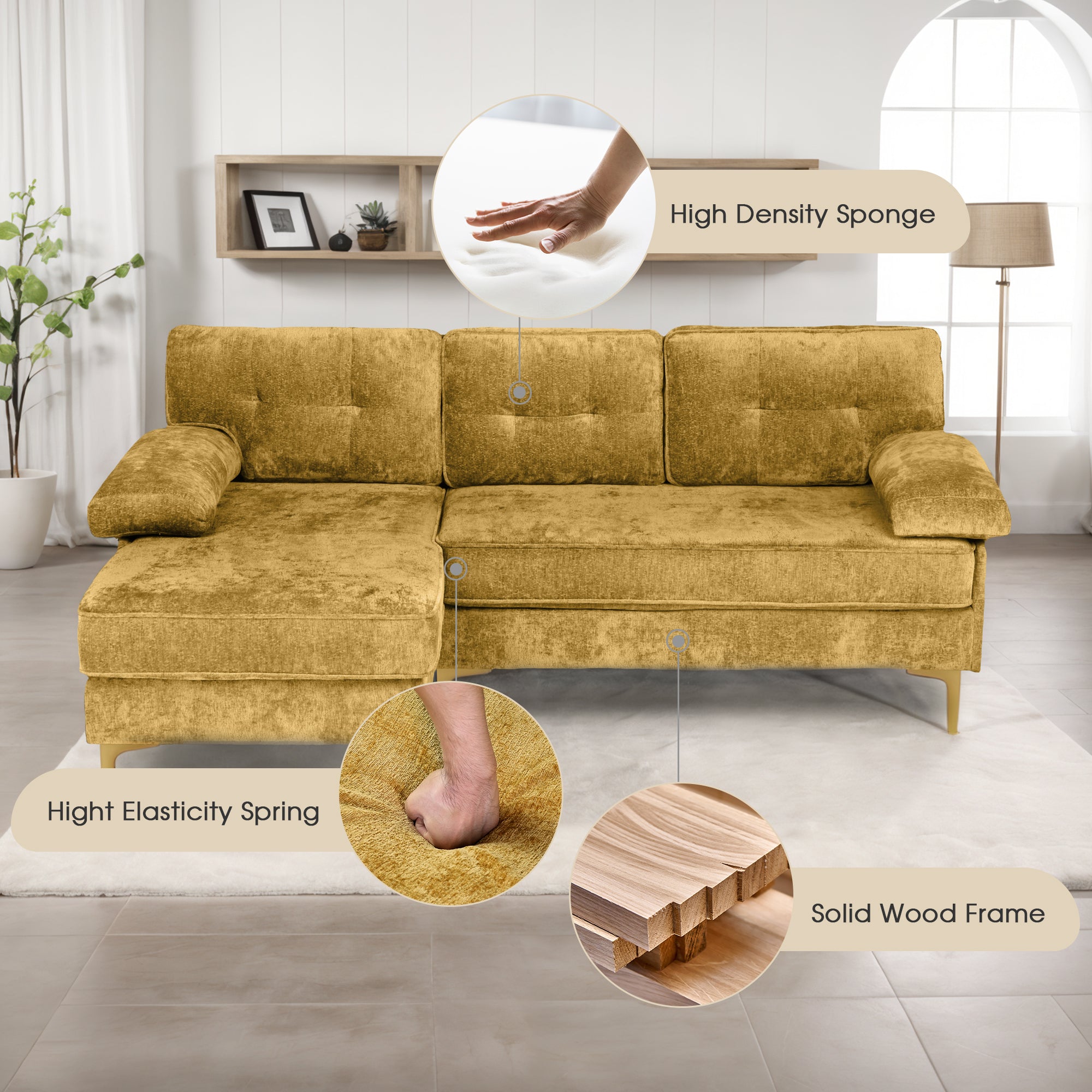 Advwin 3-Seater L-Shaped Sofa 82"