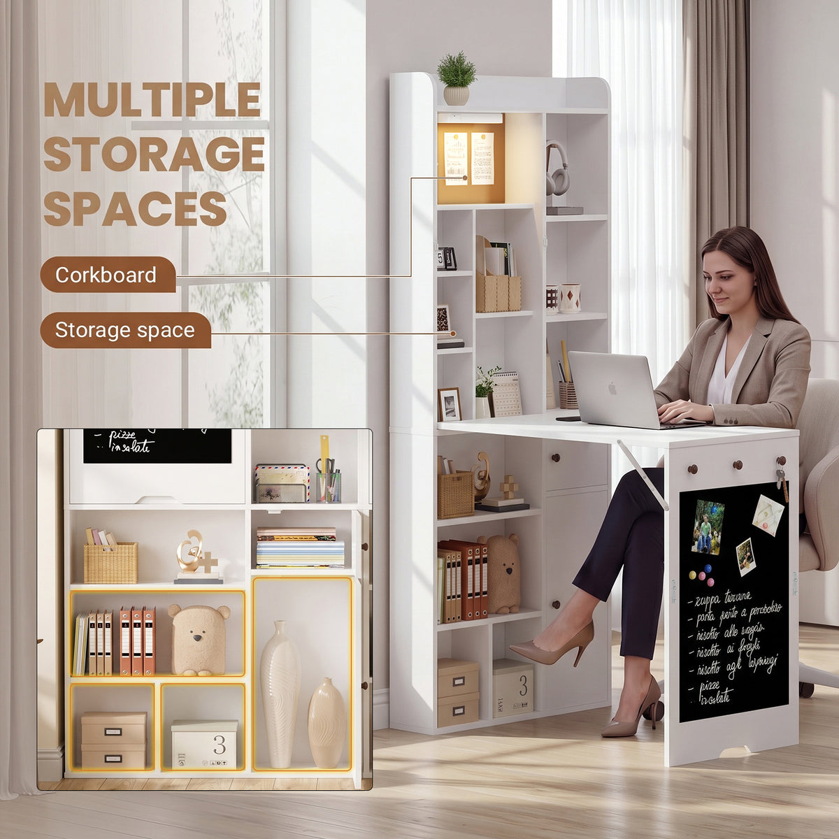 Advwin Wide Wall Mounted Foldable Desk with Cabinet