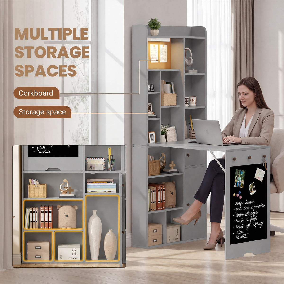 Advwin Wide Wall Mounted Foldable Desk with Cabinet