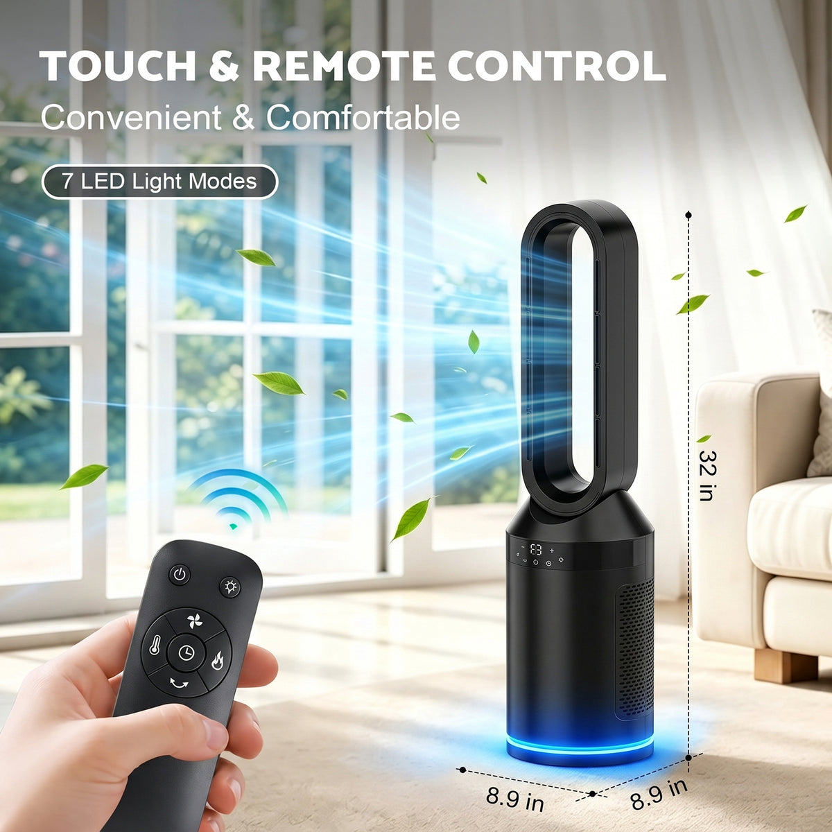 Advwin 32” Bladeless Tower Fan and Heater Combo