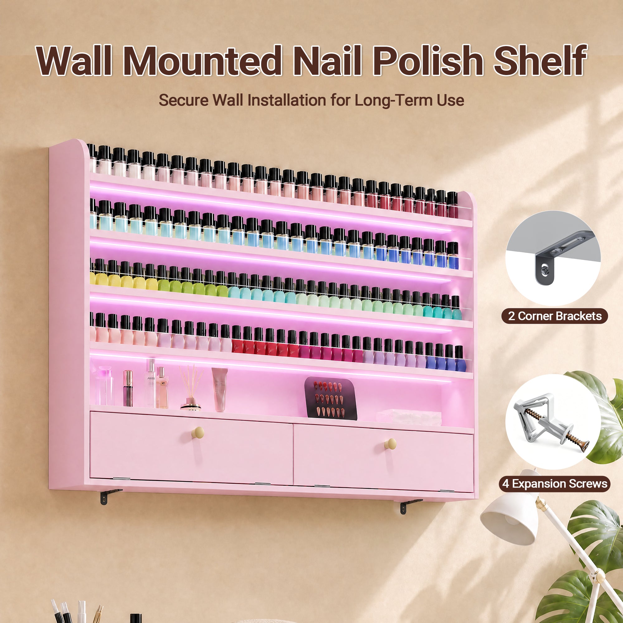 Advwin 5-Tier Nail Polish Display Shelf w/ Drawer