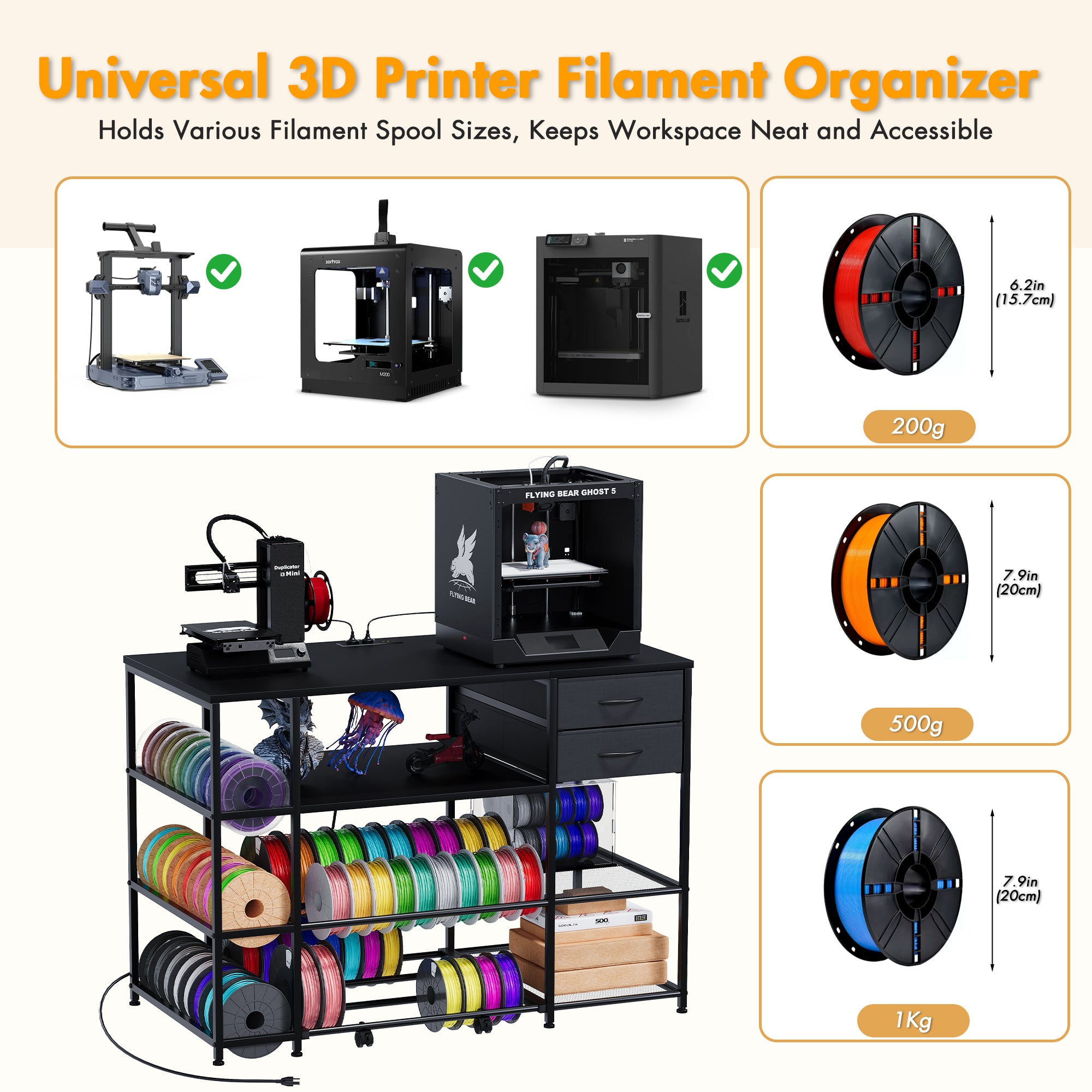 Advwin 3D Printer Stand with Rolling Filament Drawer