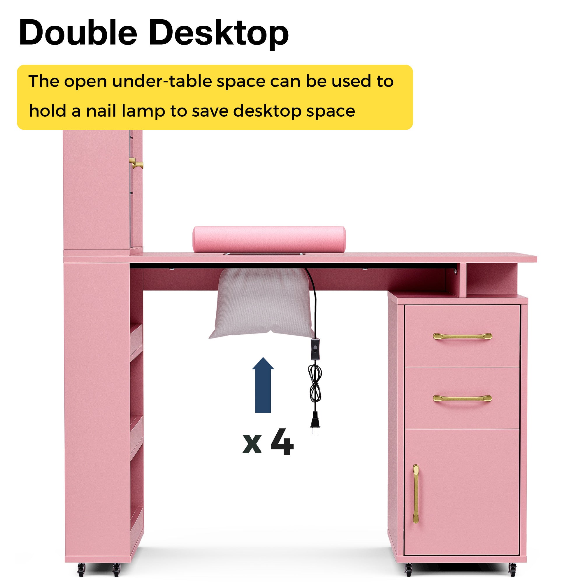 Advwin Manicure Table with Glass Door Cabinets & Wheels