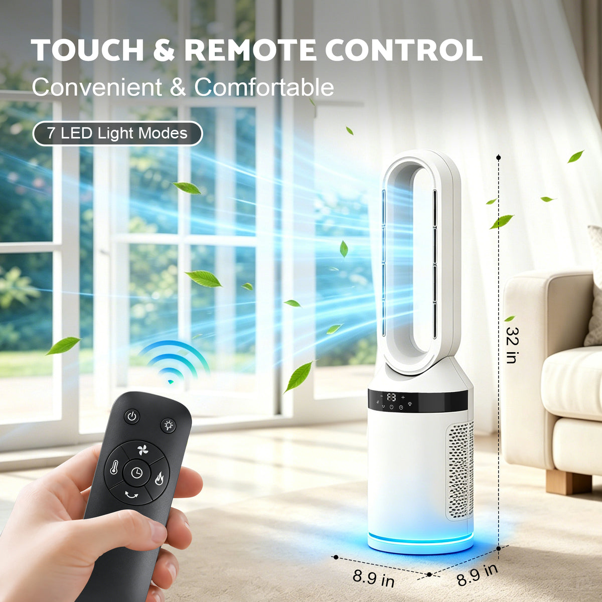 Advwin 32” Bladeless Tower Fan and Heater Combo