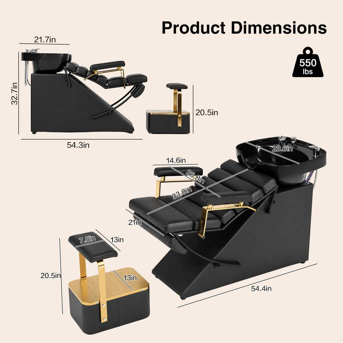 Advwin Modern Shampoo Backwash Chair w/ Footrest