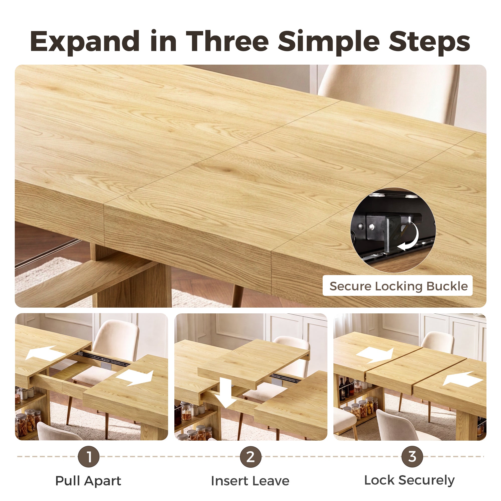 Advwin Rectangle Extendable Dining Table for 6-8