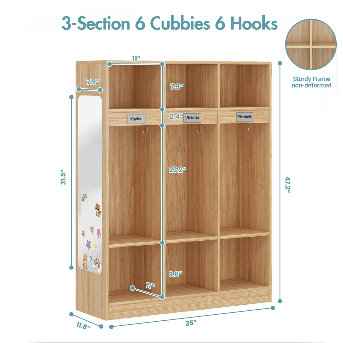 Advwin Classroom Coat Locker w/ 6 Cubbies & Acrylic Mirror