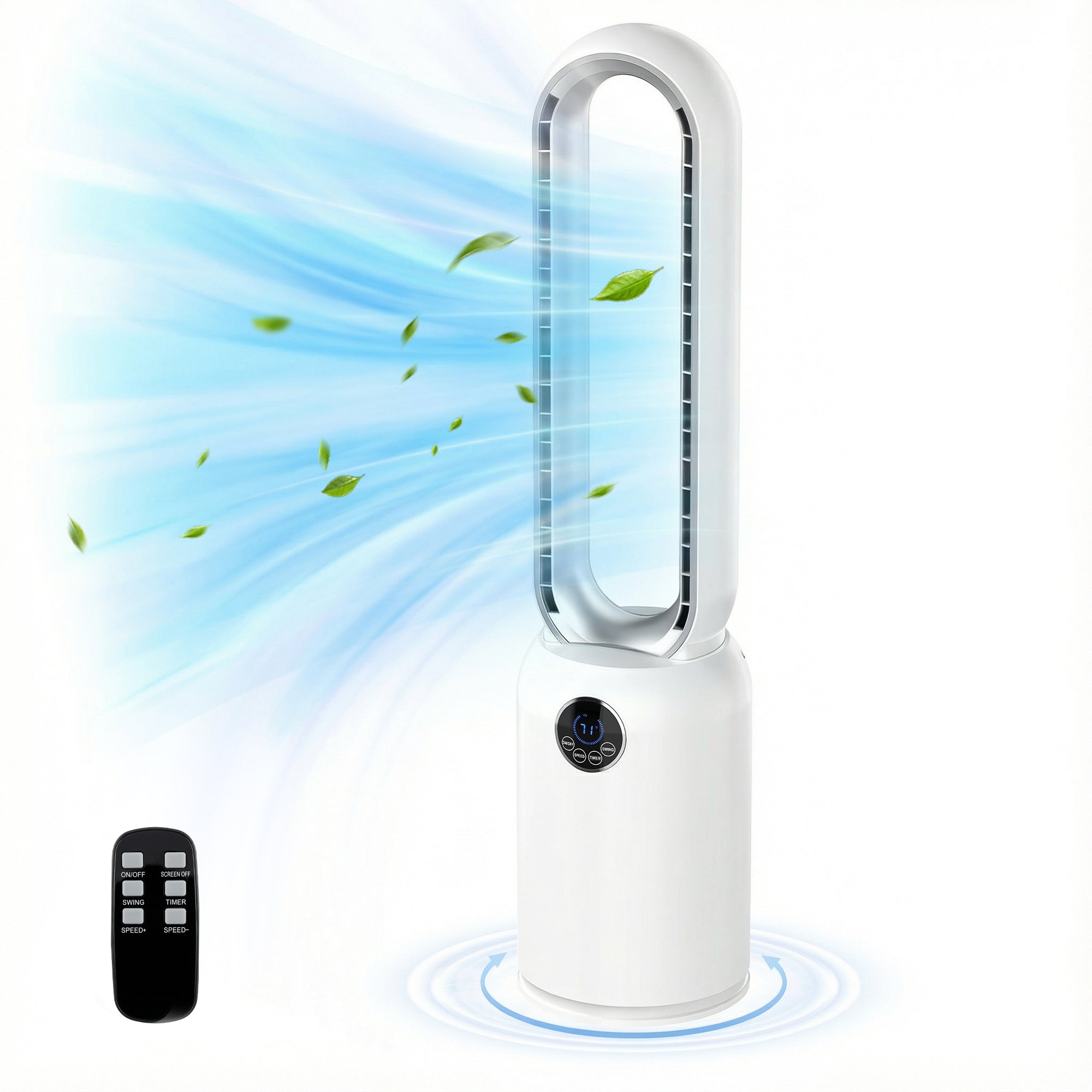 Advwin White Bladeless Tower Fan Auto Electric Air Cooler with Remote