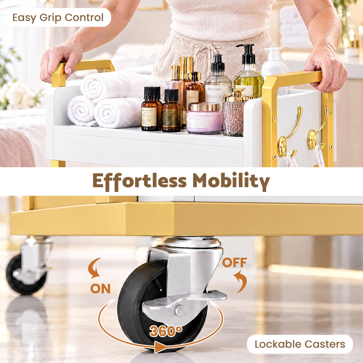 Advwin Rolling Salon Cart with Glass Door Cabinet