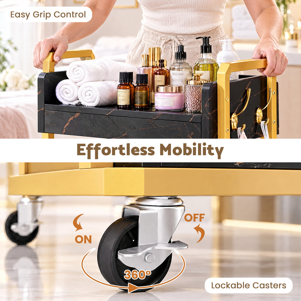 Advwin Rolling Salon Cart with Glass Door Cabinet