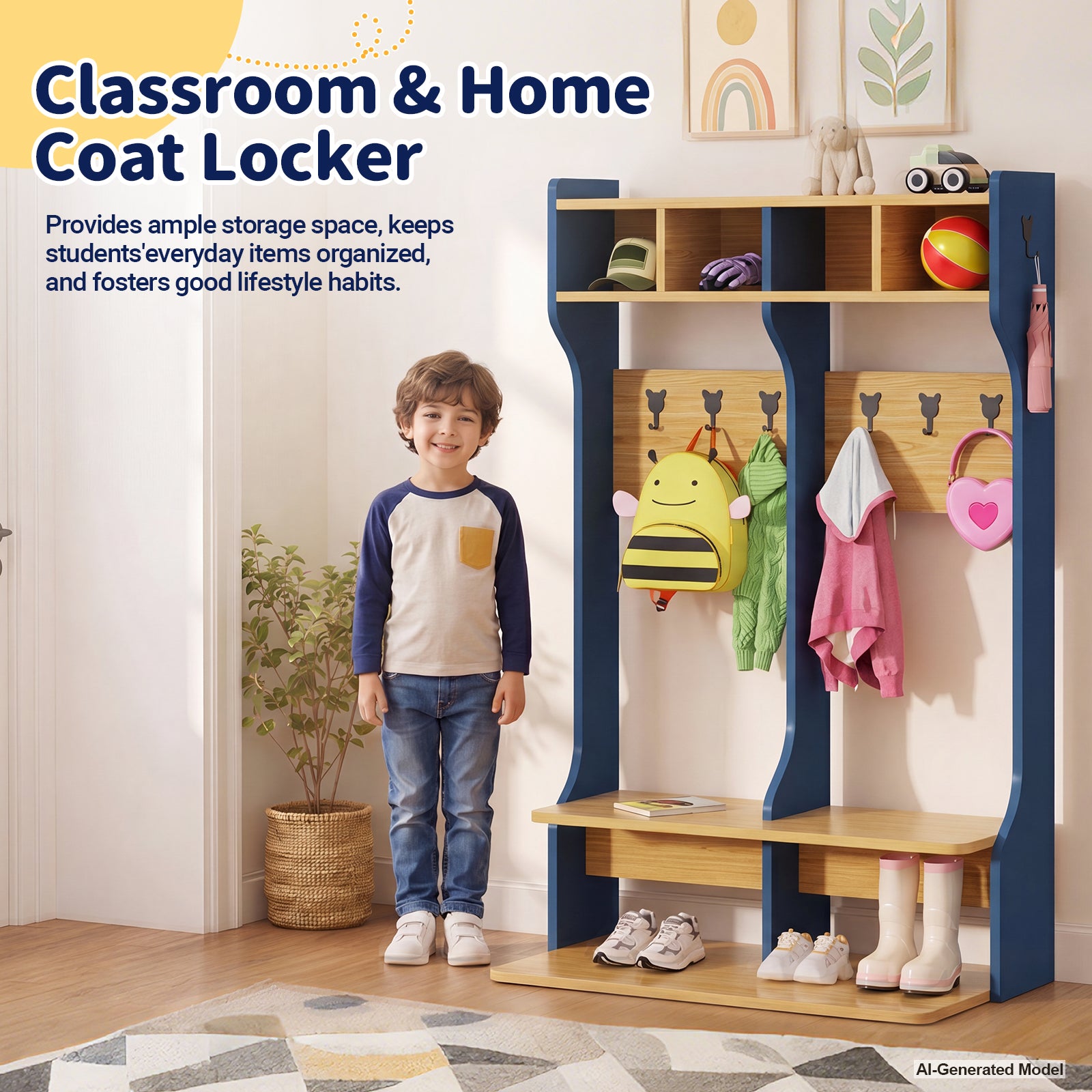 Advwin 2-Section Coat Locker with Bench