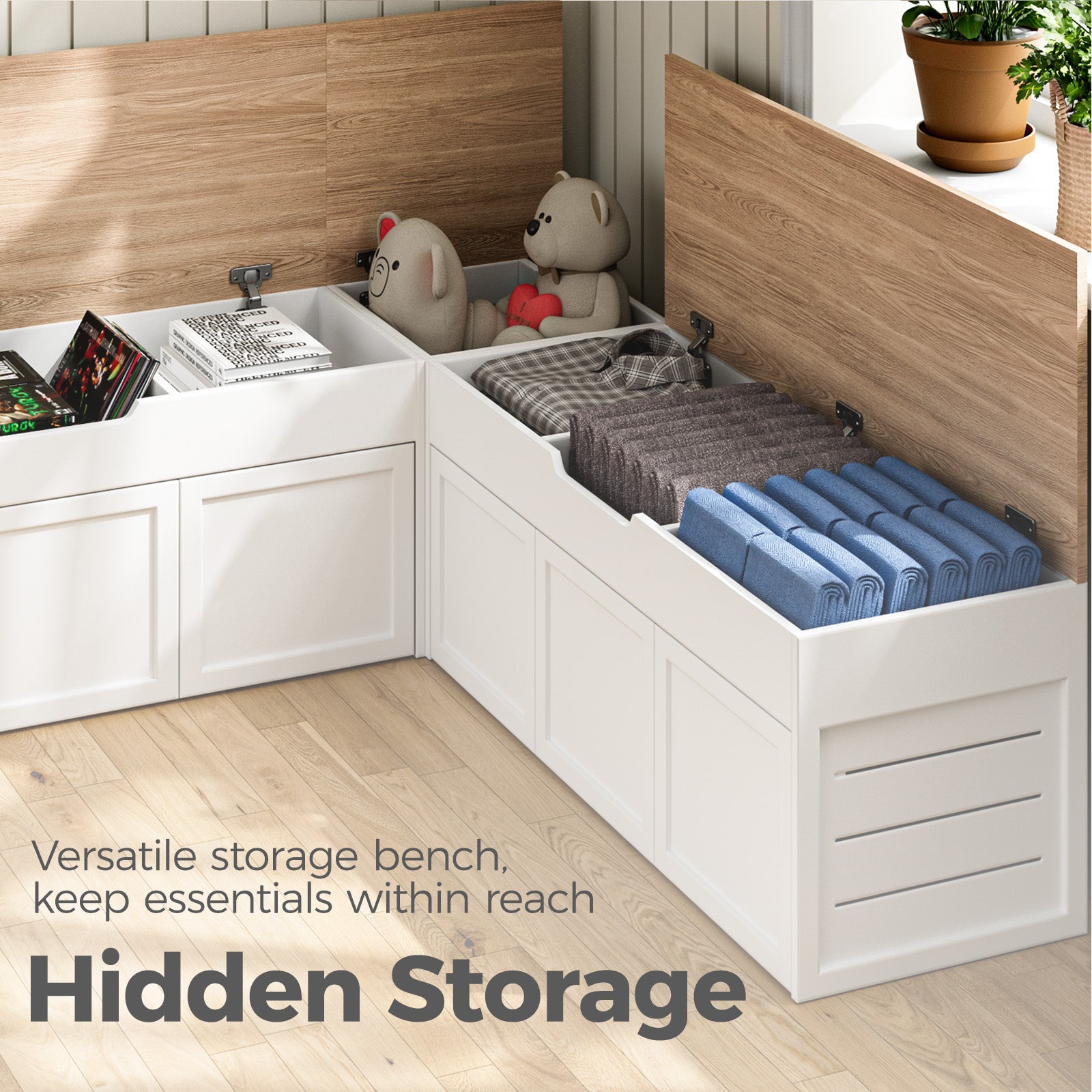 Advwin L-Shaped Corner Storage Bench