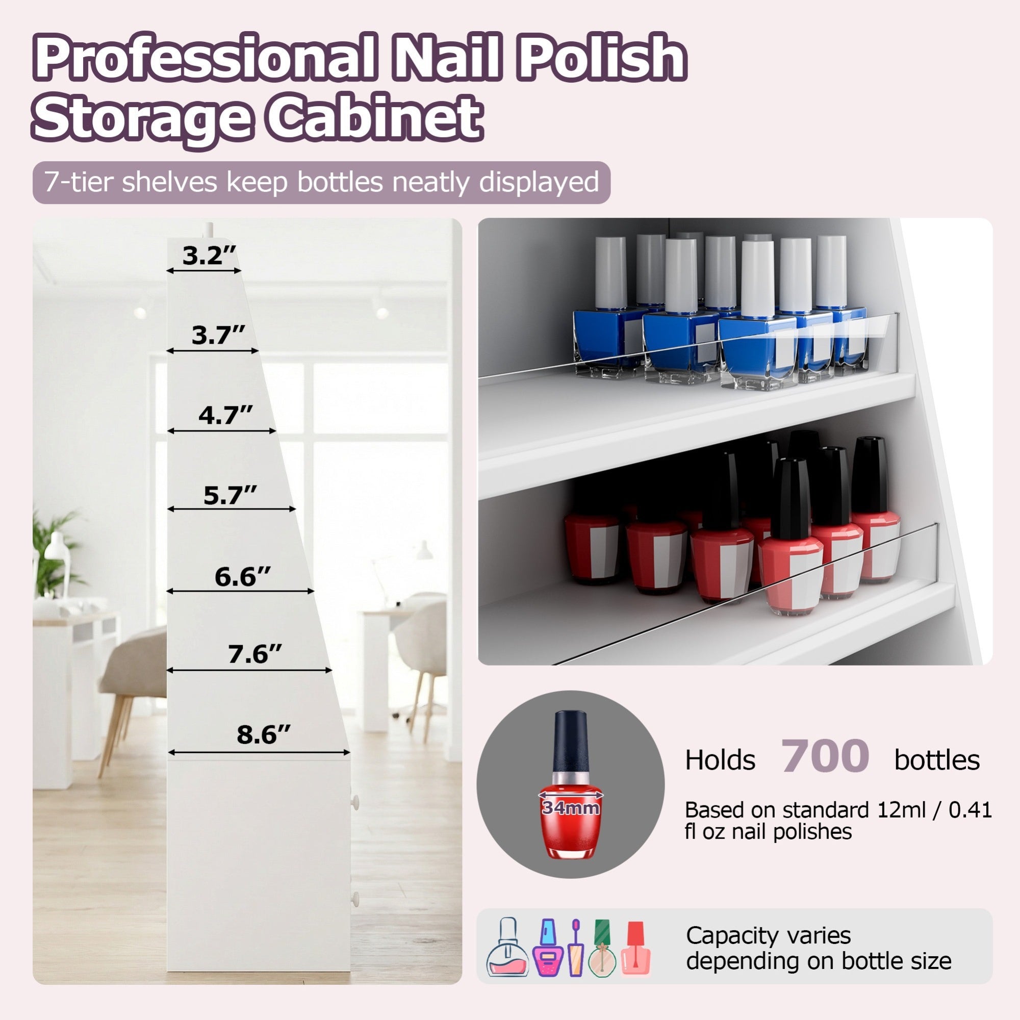 Advwin Nail Polish Rack with 2 Drawers