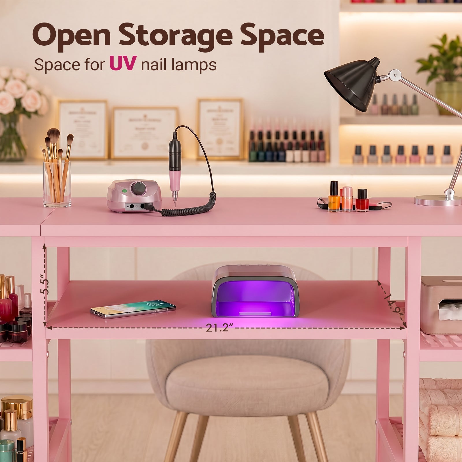 Advwin Double Tabletop Nail Desk w/ 3-Tier Storage Rack