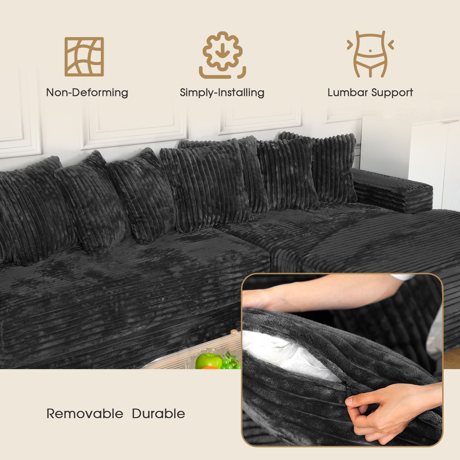 Advwin Oversized L Shaped Sofa With Chaise