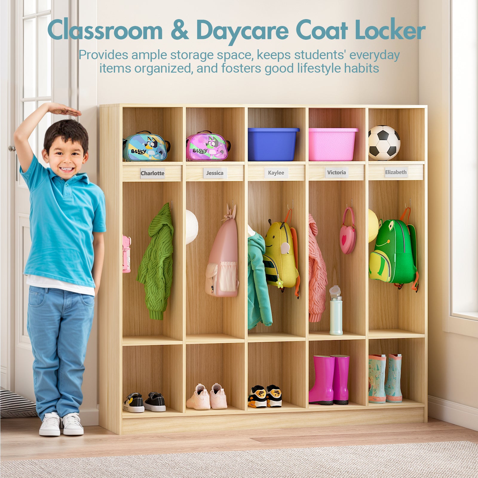 Advwin 5-Section Classroom Coat Locker with 10 Cubbies