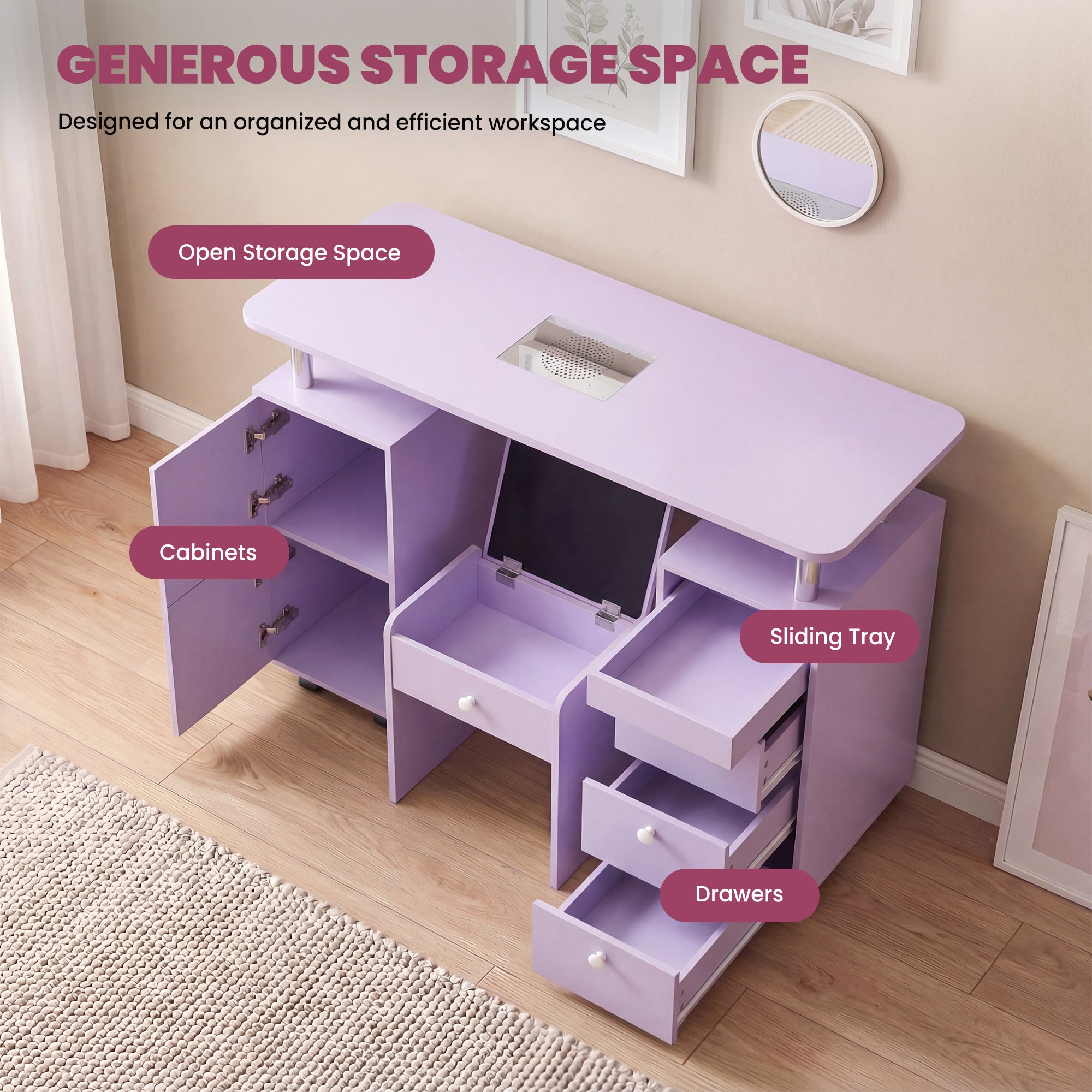 Advwin Nail Desk & Storage Stool Set for Nail Tech