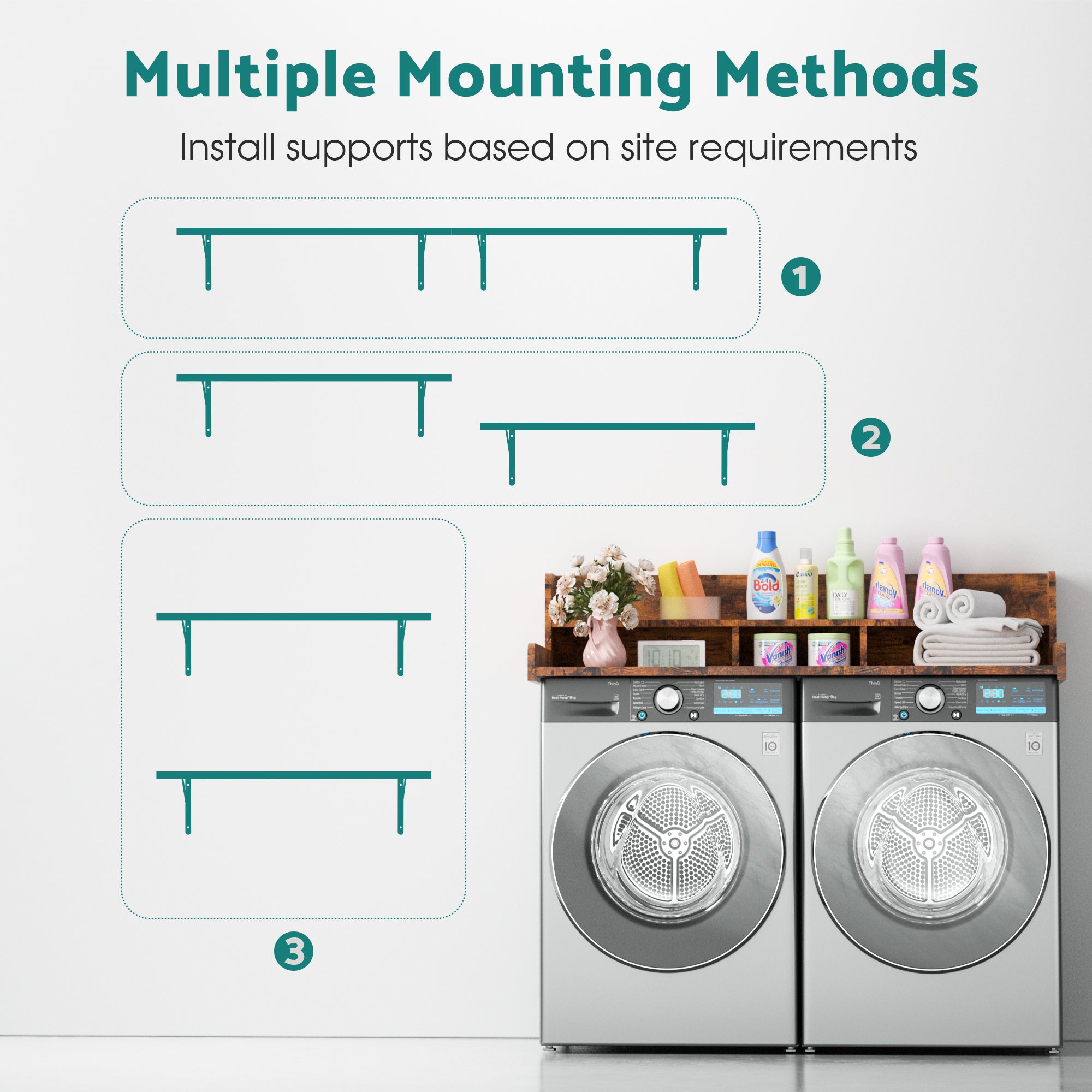 Advwin Washer Dryer Countertop 54" 2-Layer Shelves