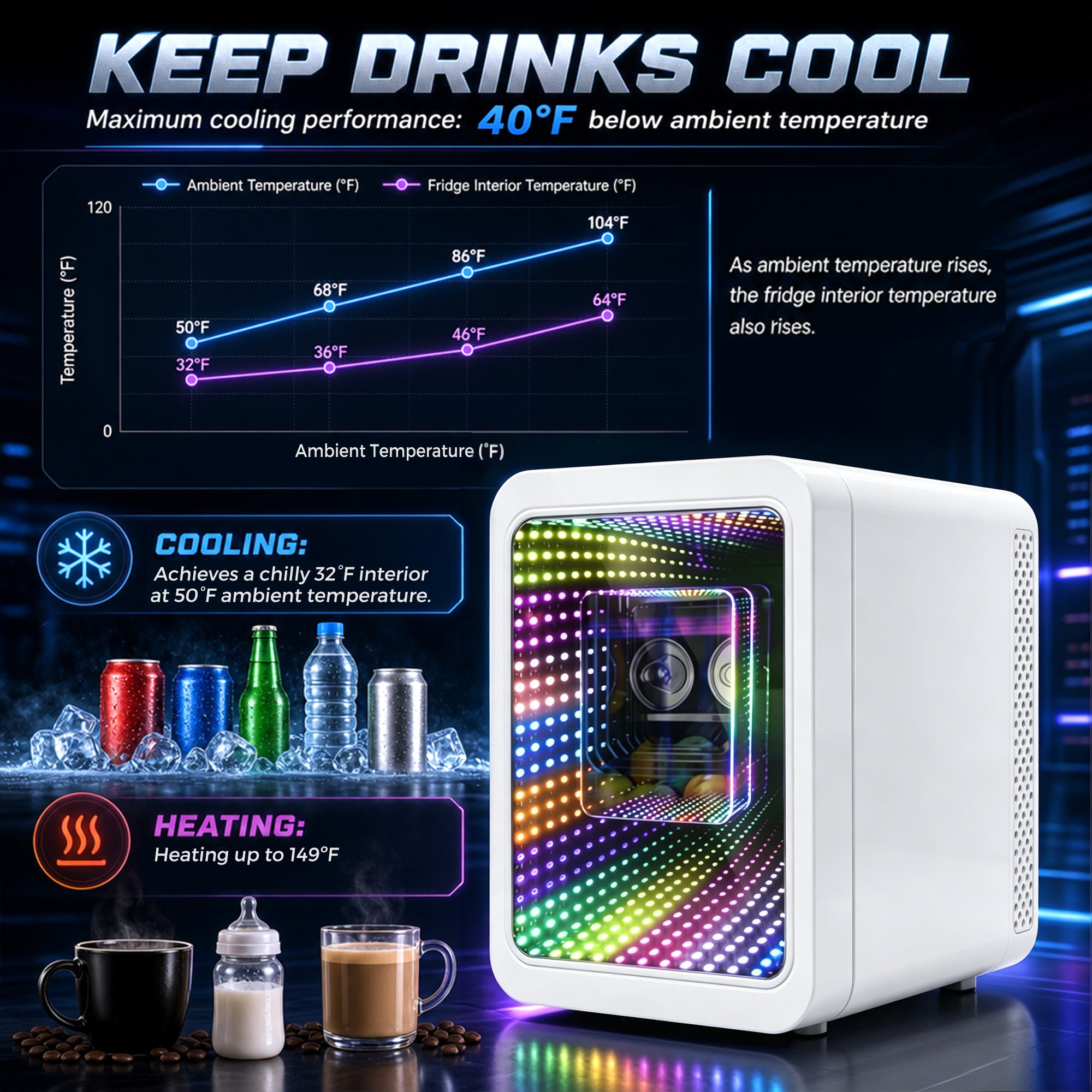 Advwin Mini Fridge with Dimmable Gaming Light