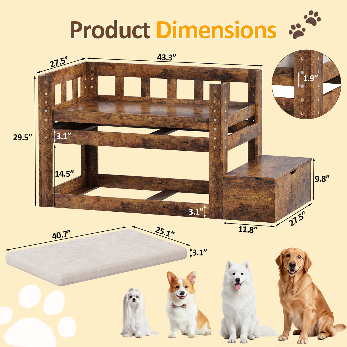 Advwin Adjustable Pet Bunk Bed w/ Stairs & Storage