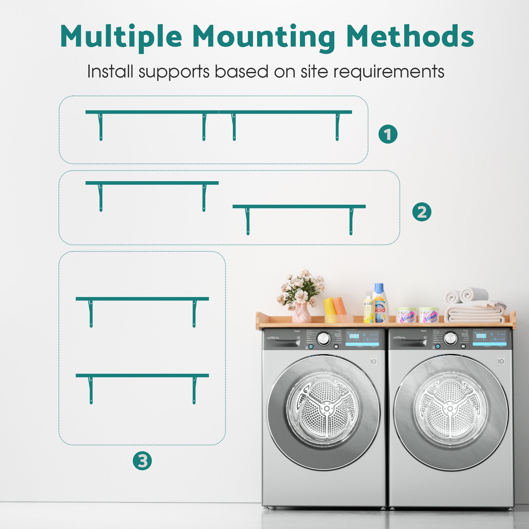 Advwin Washer Dryer Countertop 54" 2-Layer Shelves