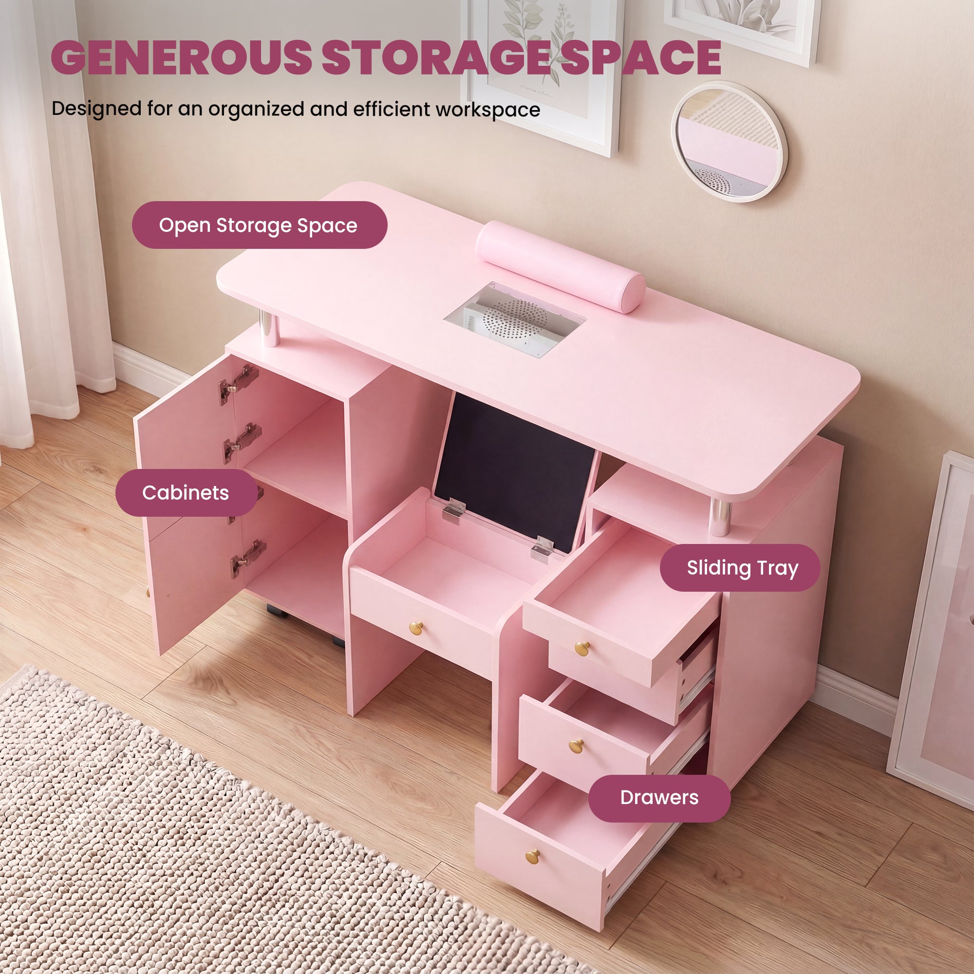 Advwin Nail Desk & Storage Stool Set for Nail Tech