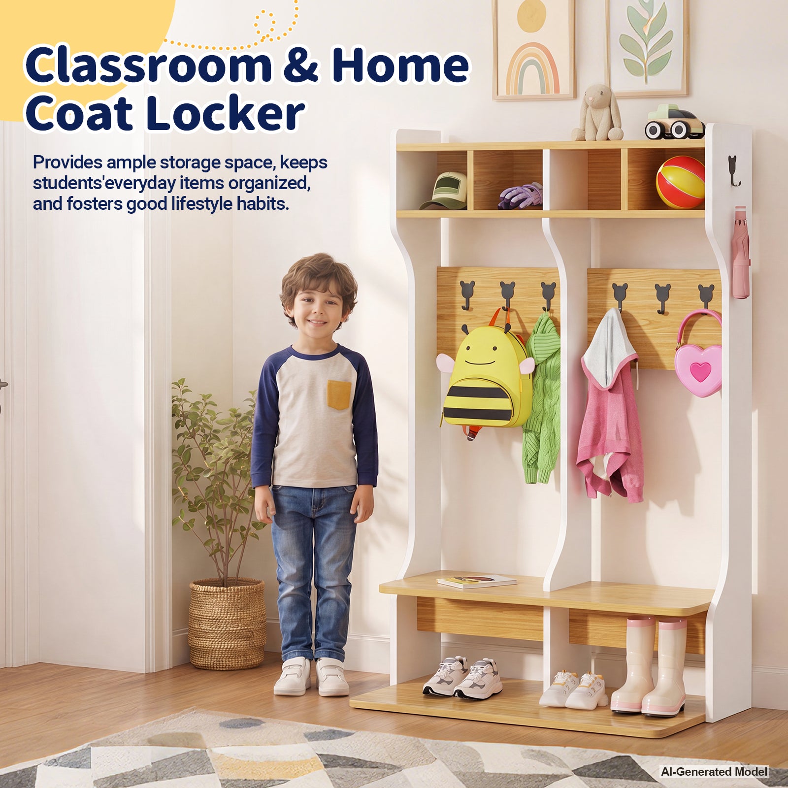 Advwin 2-Section Coat Locker with Bench