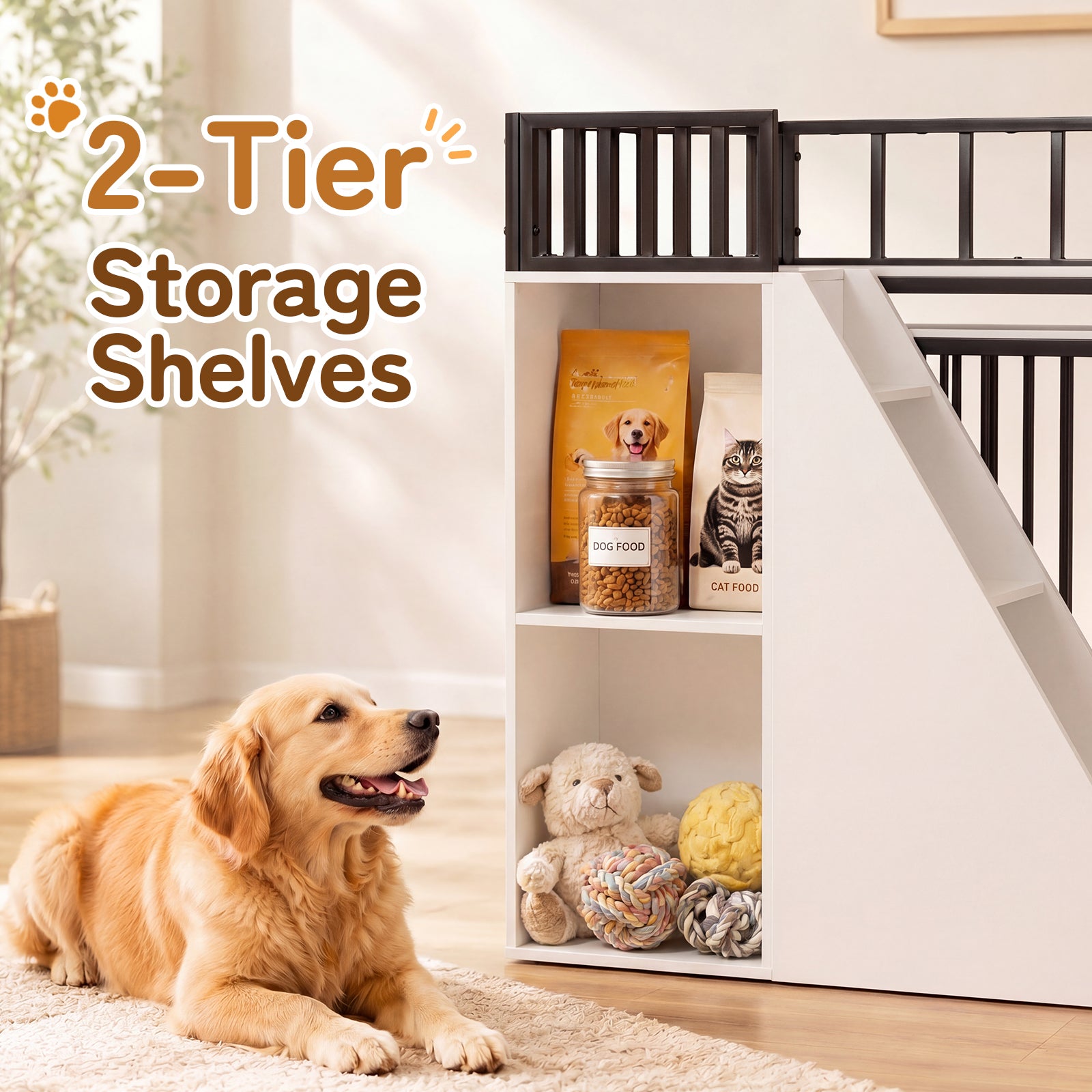 Advwin 37" Loft-Style Dog Crate with Storage Shelves