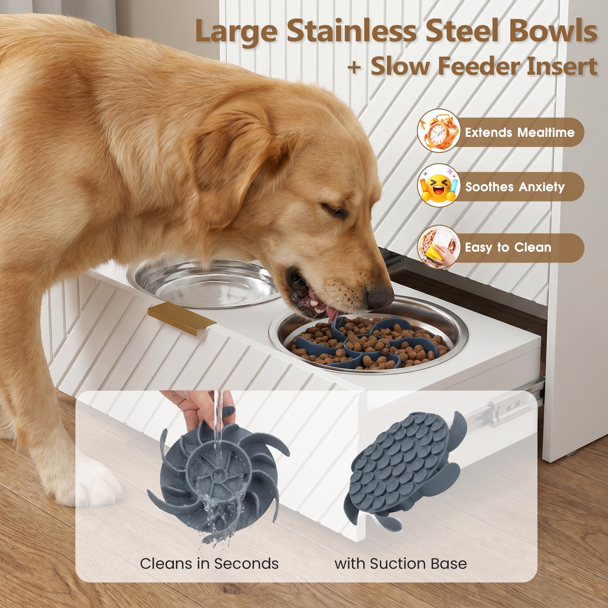 Advwin Dog Feeding Station Cabinet w/ Elevated Bowls
