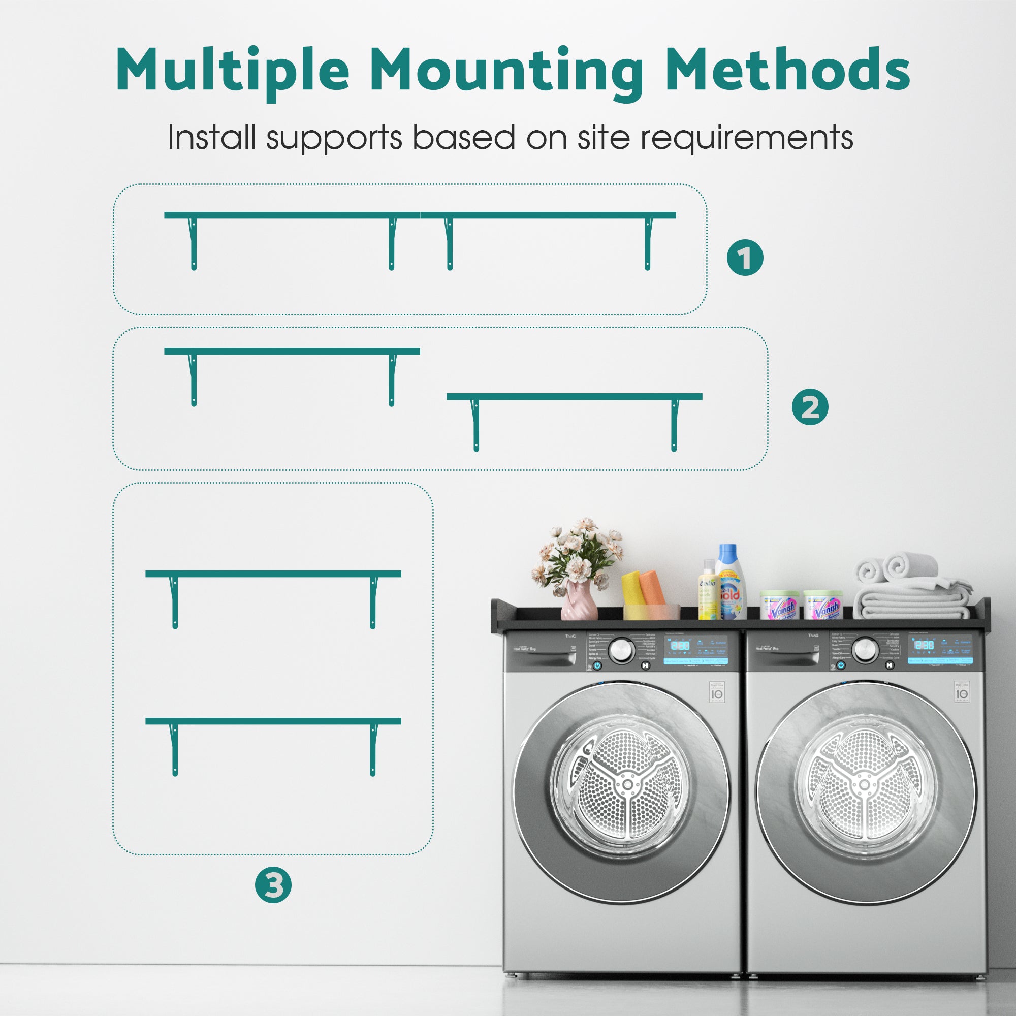 Advwin Washer Dryer Countertop 54" 2-Layer Shelves